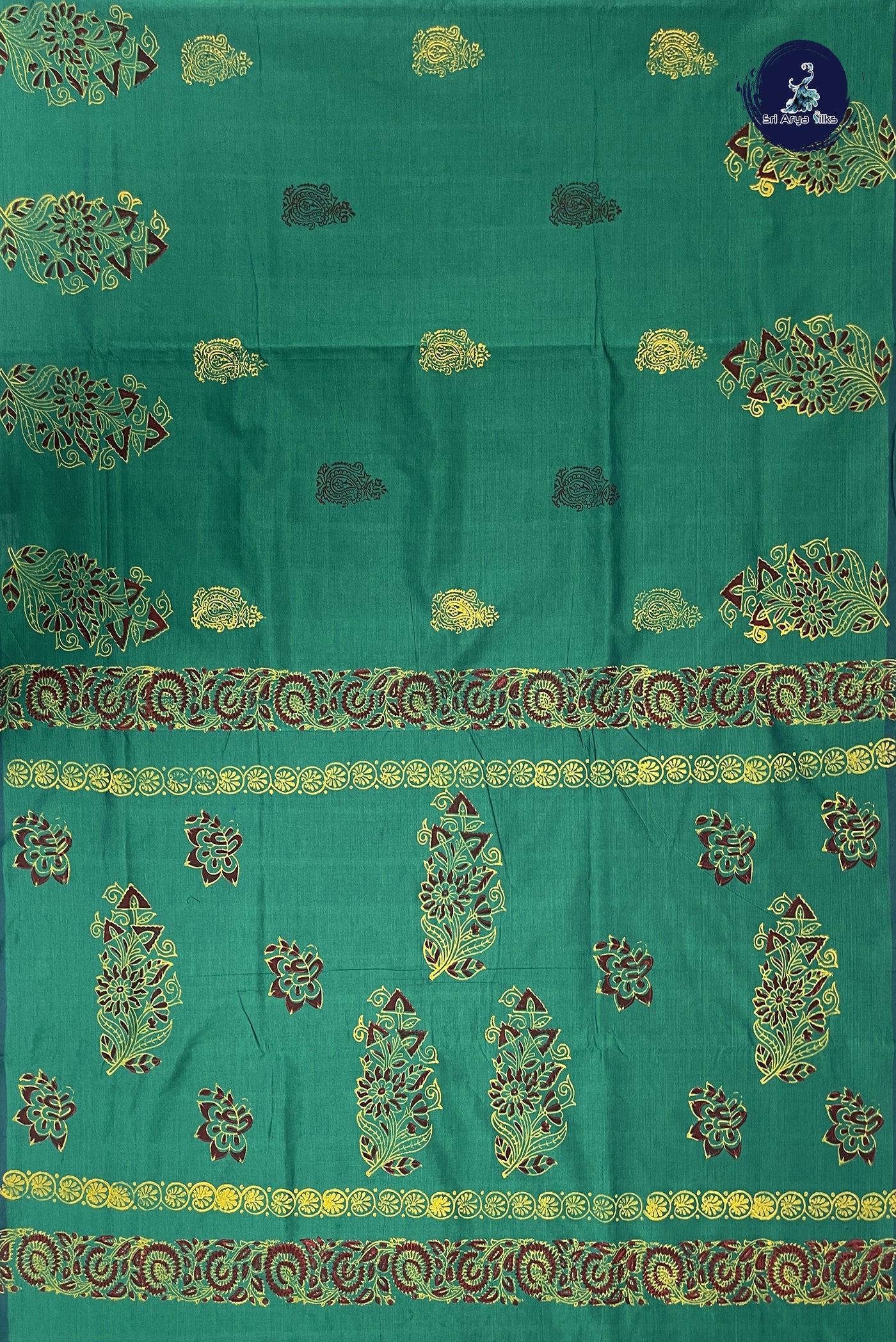 Green Madisar Semi Silk Cotton Saree With Printed Pattern