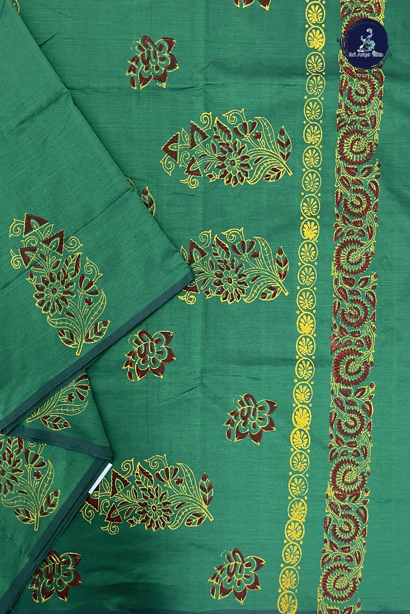 Green Madisar Semi Silk Cotton Saree With Printed Pattern