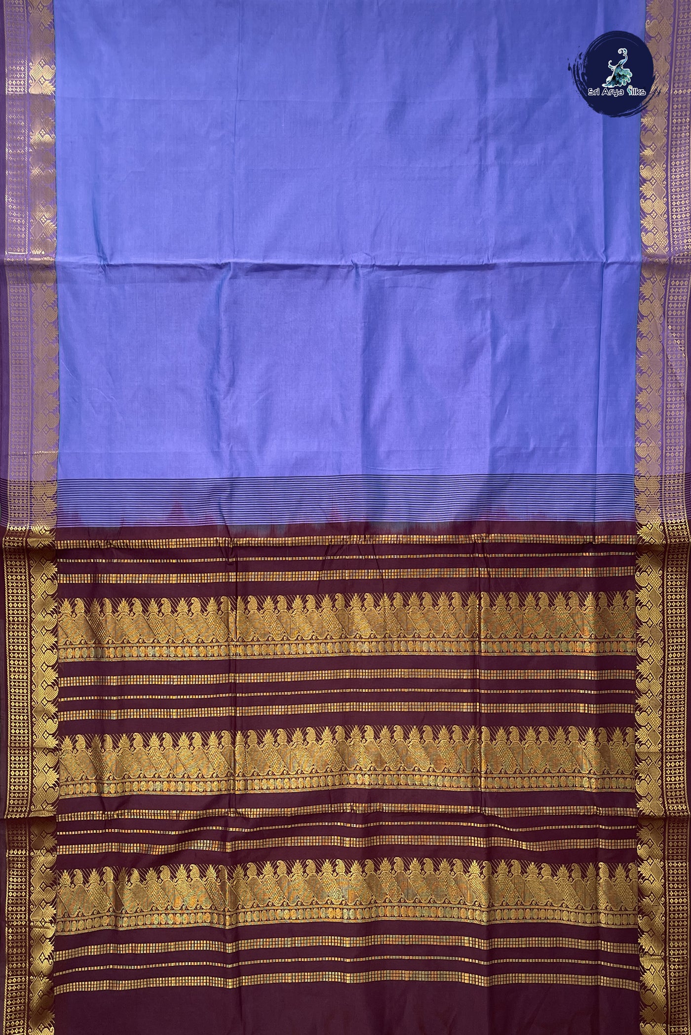 Lavender Madisar Semi Silk Cotton Saree With Plain Pattern