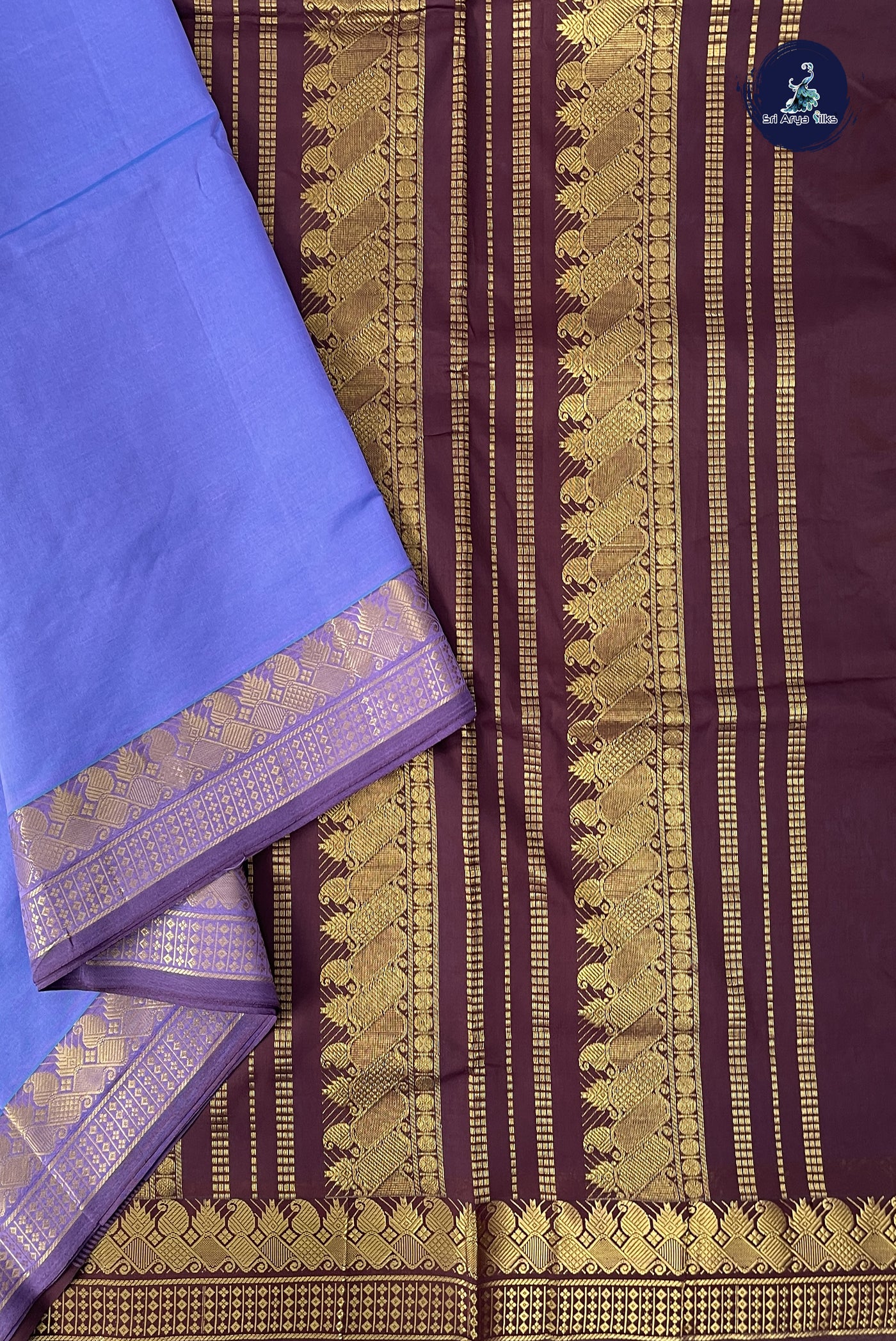 Lavender Madisar Semi Silk Cotton Saree With Plain Pattern