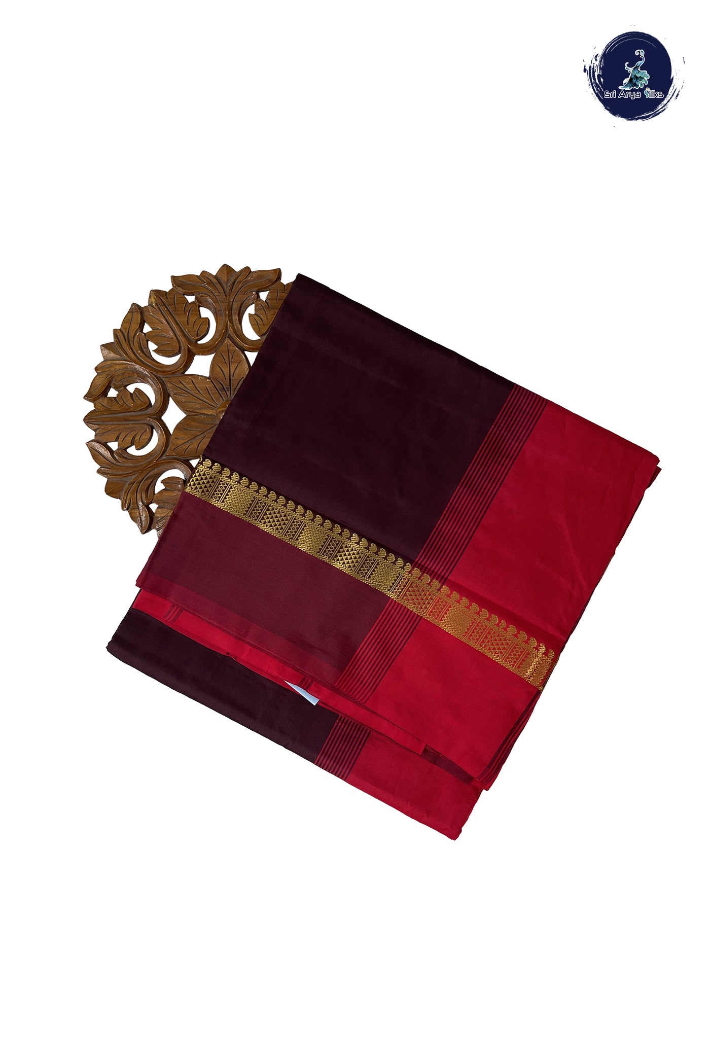 Brown Madisar Semi Silk Cotton Saree With Plain Pattern