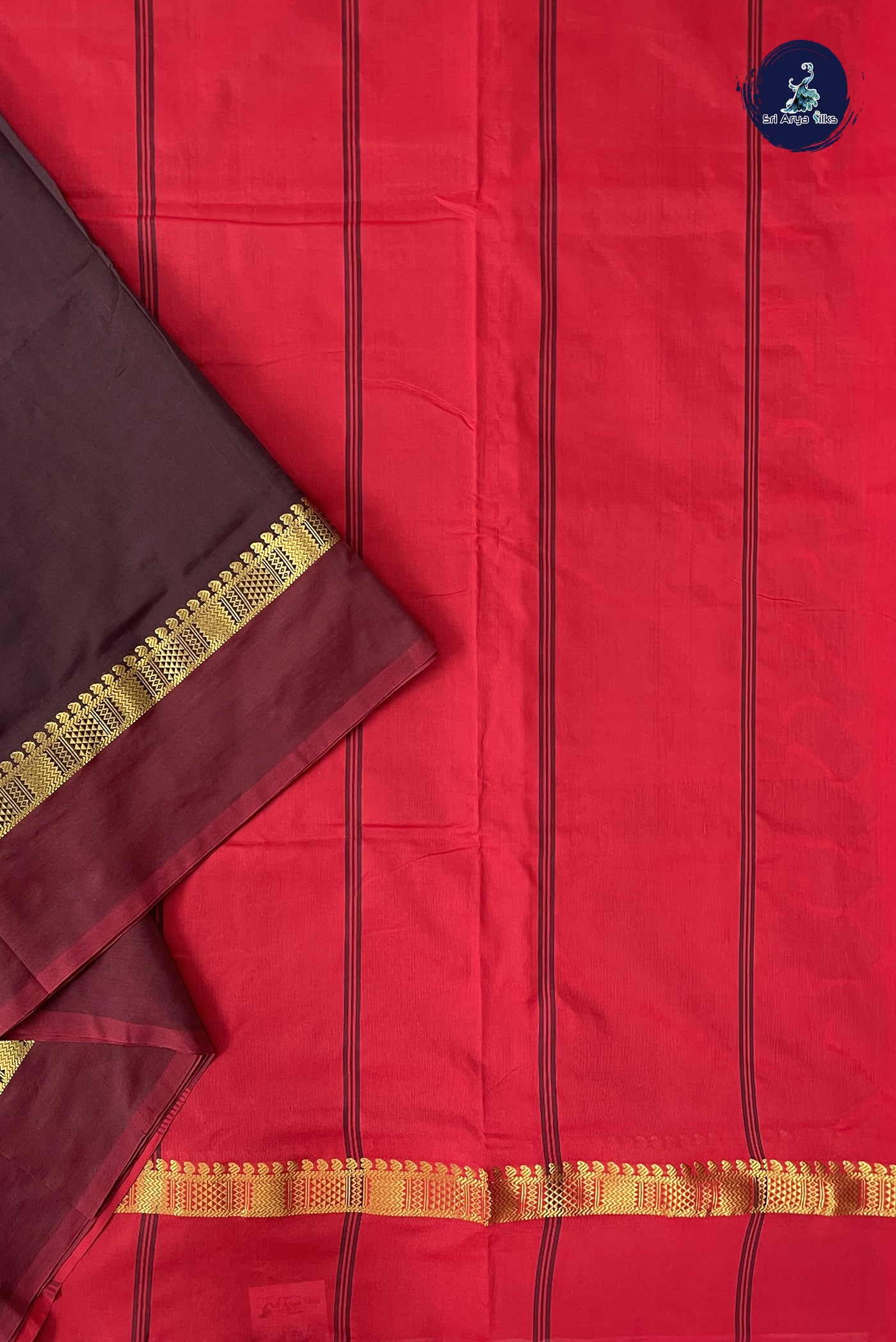 Brown Madisar Semi Silk Cotton Saree With Plain Pattern
