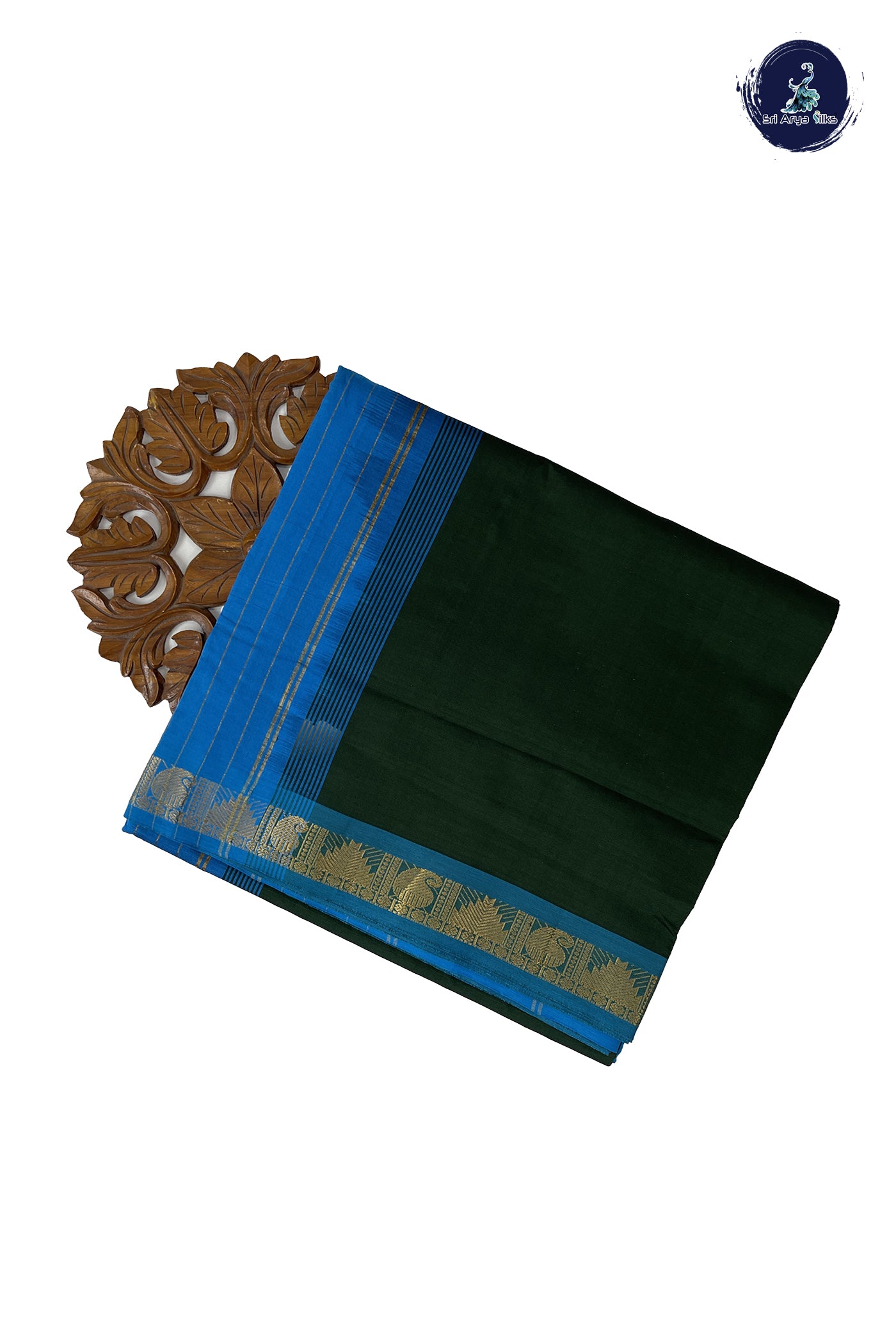 Dark Green Madisar Semi Silk Cotton Saree With Plain Pattern