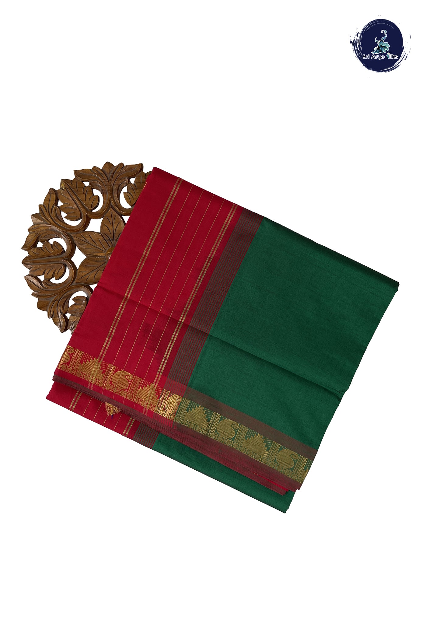Bottle Green Madisar Semi Silk Cotton Saree With Plain Pattern