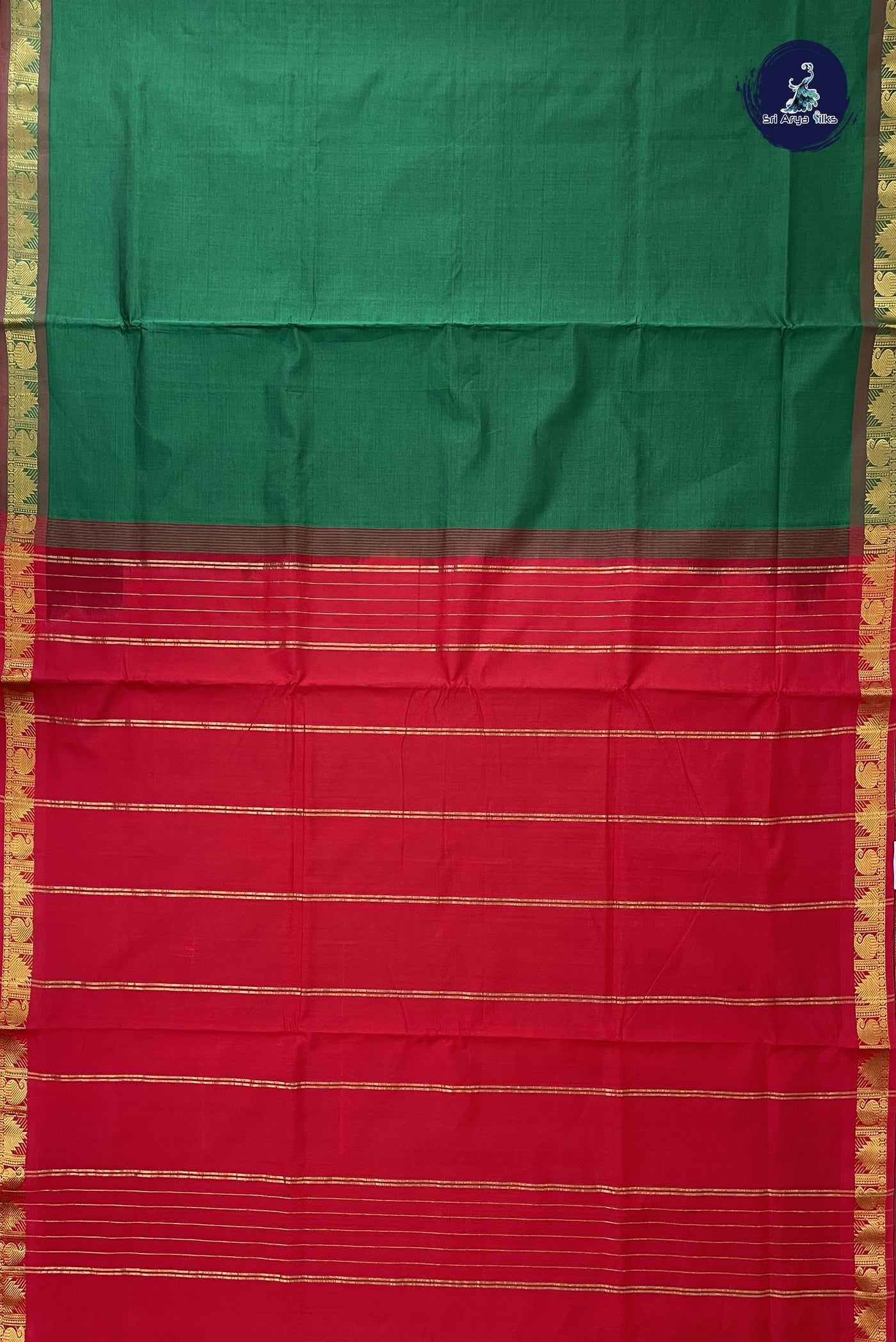 Bottle Green Madisar Semi Silk Cotton Saree With Plain Pattern