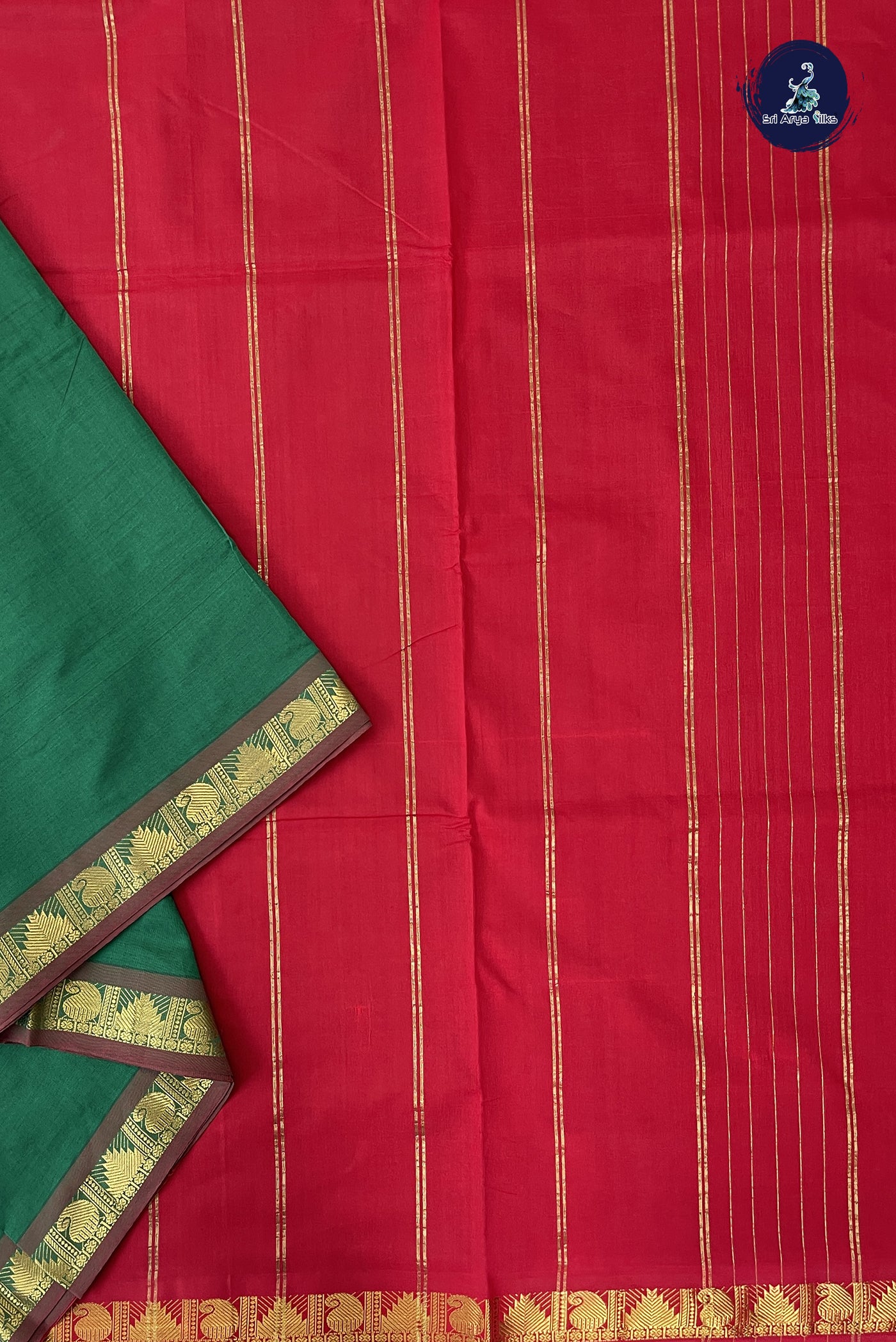 Bottle Green Madisar Semi Silk Cotton Saree With Plain Pattern