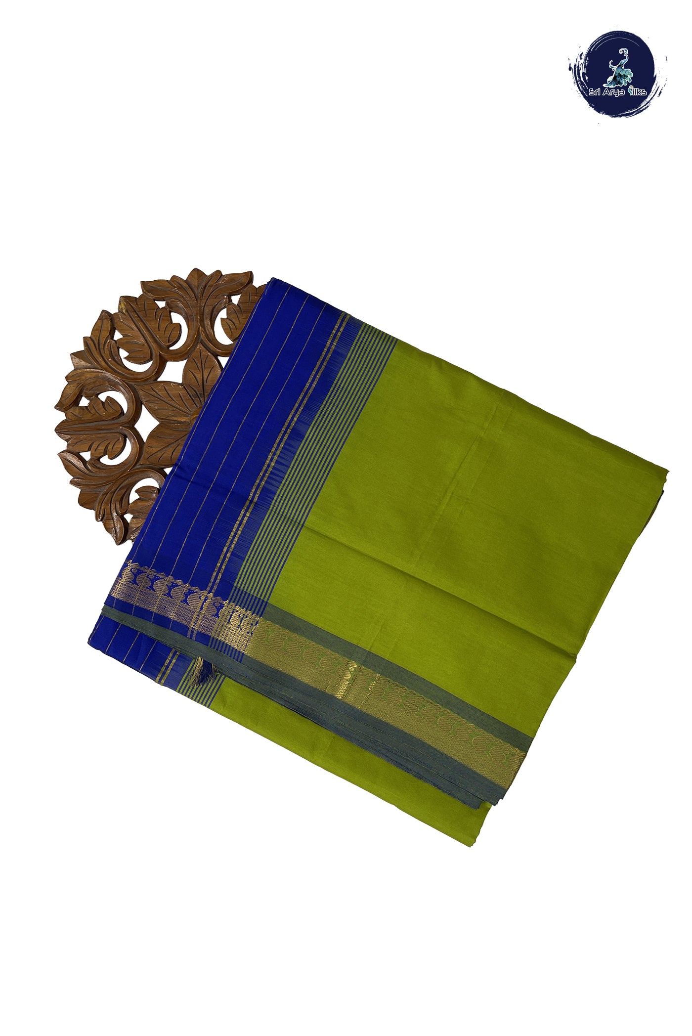 Light Green Madisar Semi Silk Cotton Saree With Plain Pattern