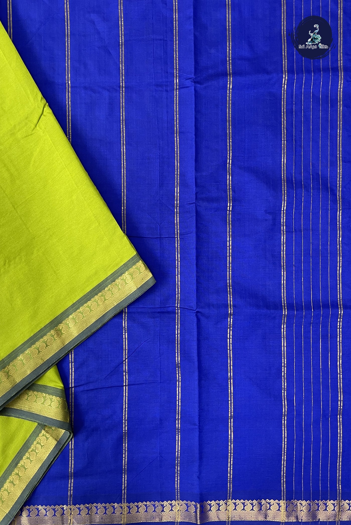 Light Green Madisar Semi Silk Cotton Saree With Plain Pattern