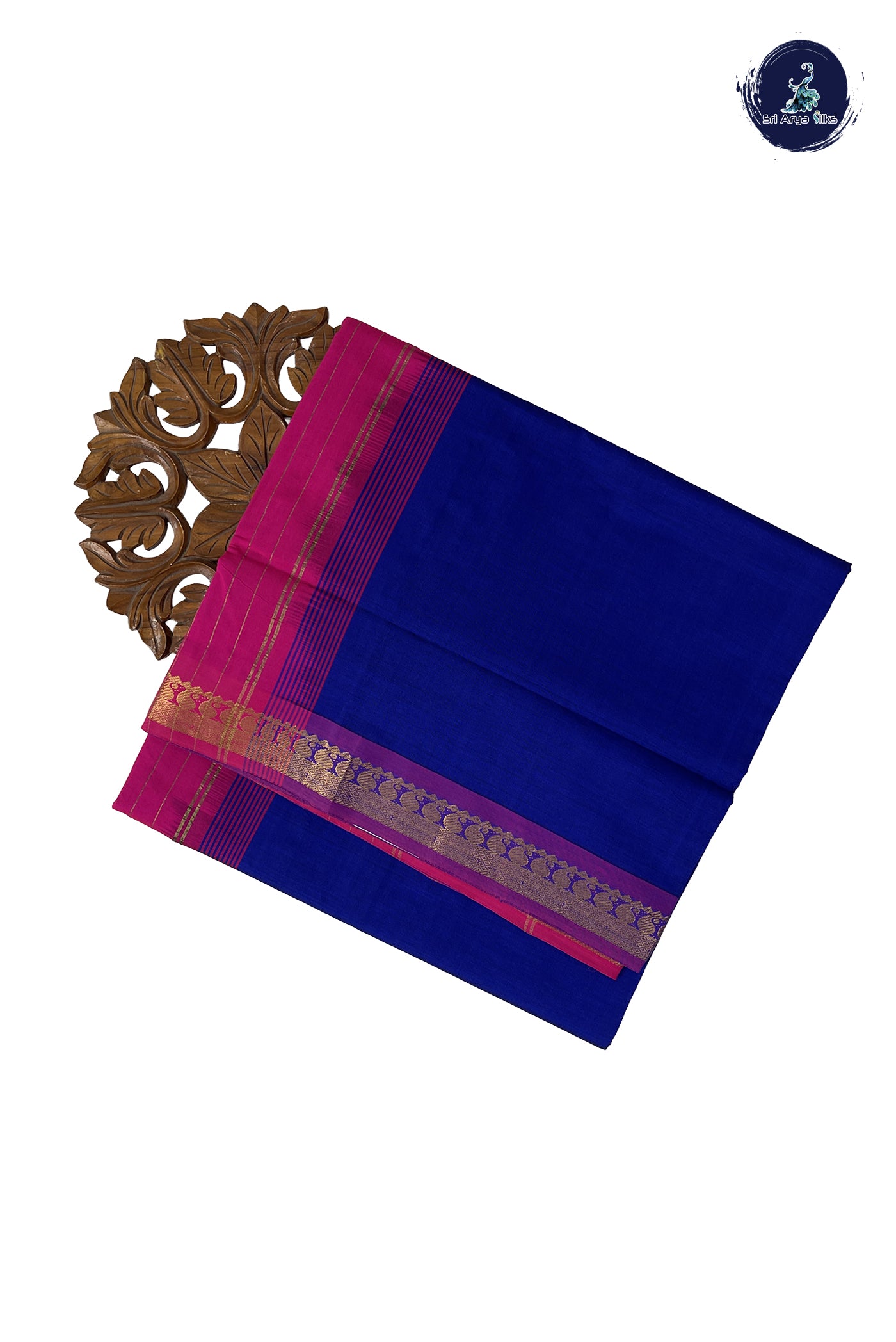 Dark Blue Madisar Semi Silk Cotton Saree With Plain Pattern