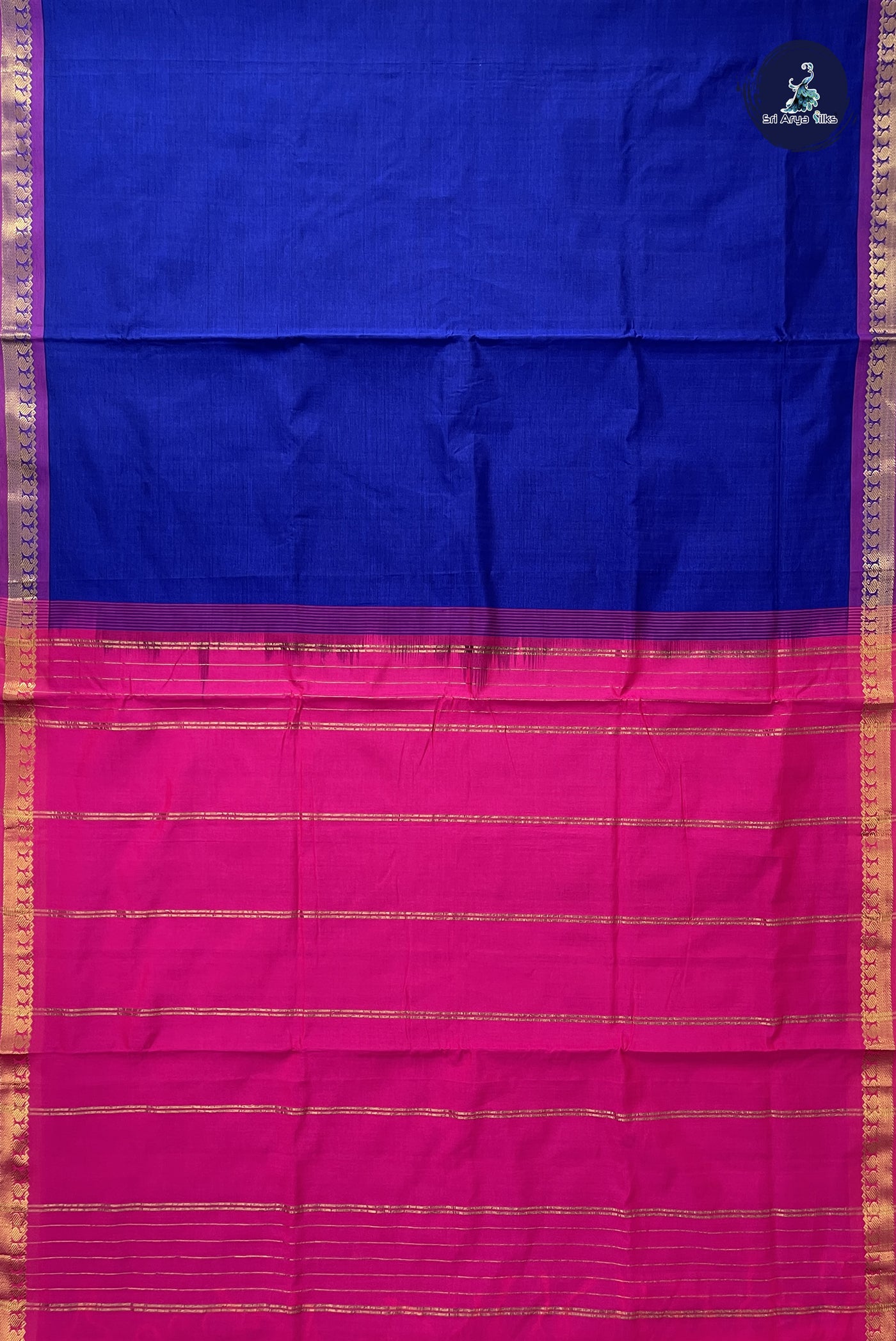 Dark Blue Madisar Semi Silk Cotton Saree With Plain Pattern