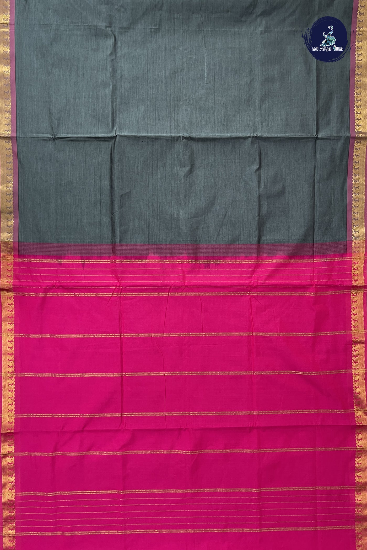 Grey Madisar Semi Silk Cotton Saree With Plain Pattern
