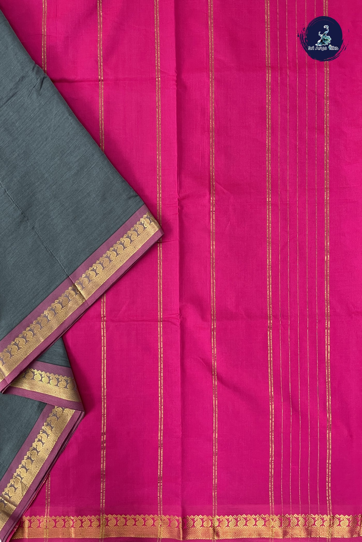 Grey Madisar Semi Silk Cotton Saree With Plain Pattern