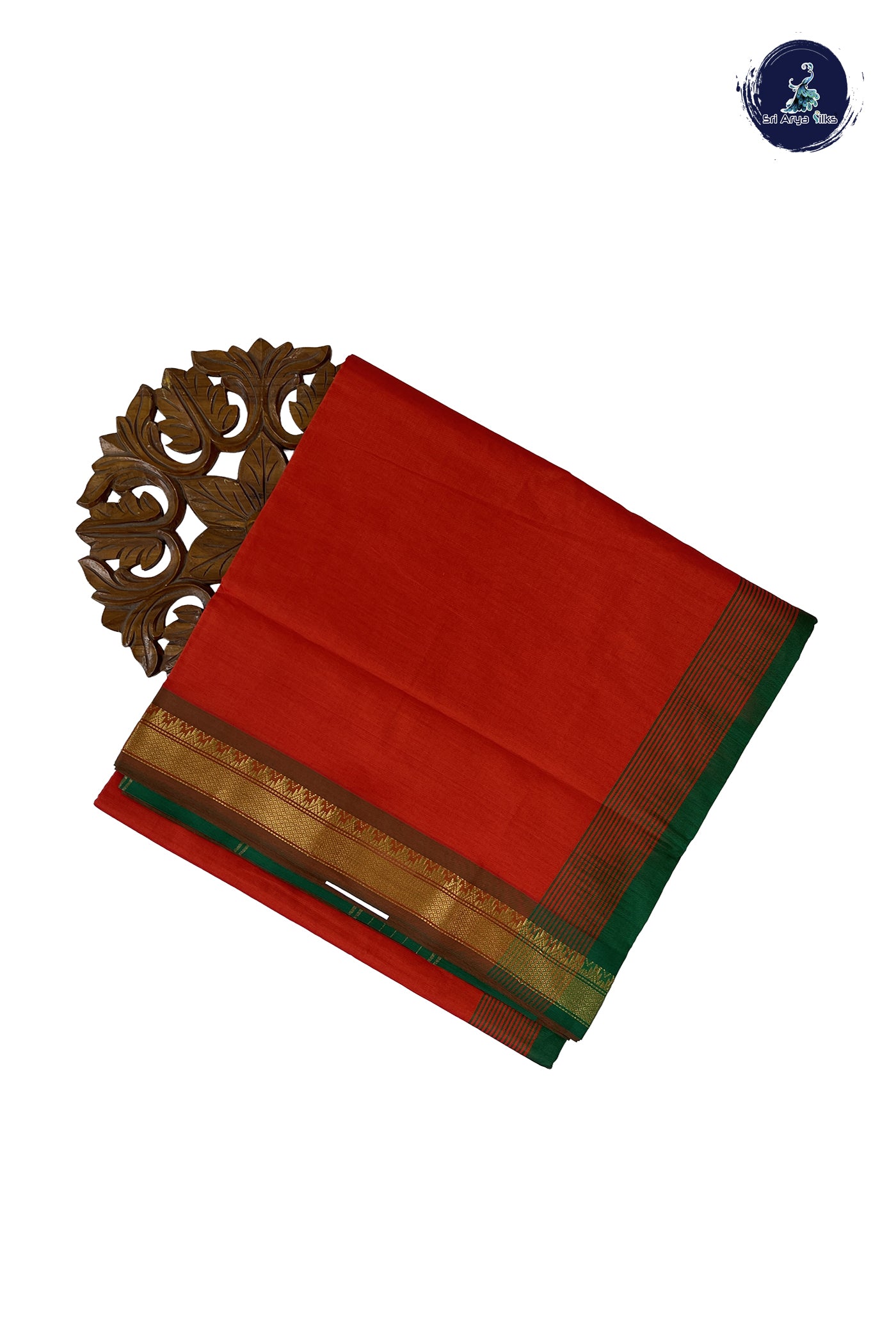 Orange Madisar Semi Silk Cotton Saree With Plain Pattern