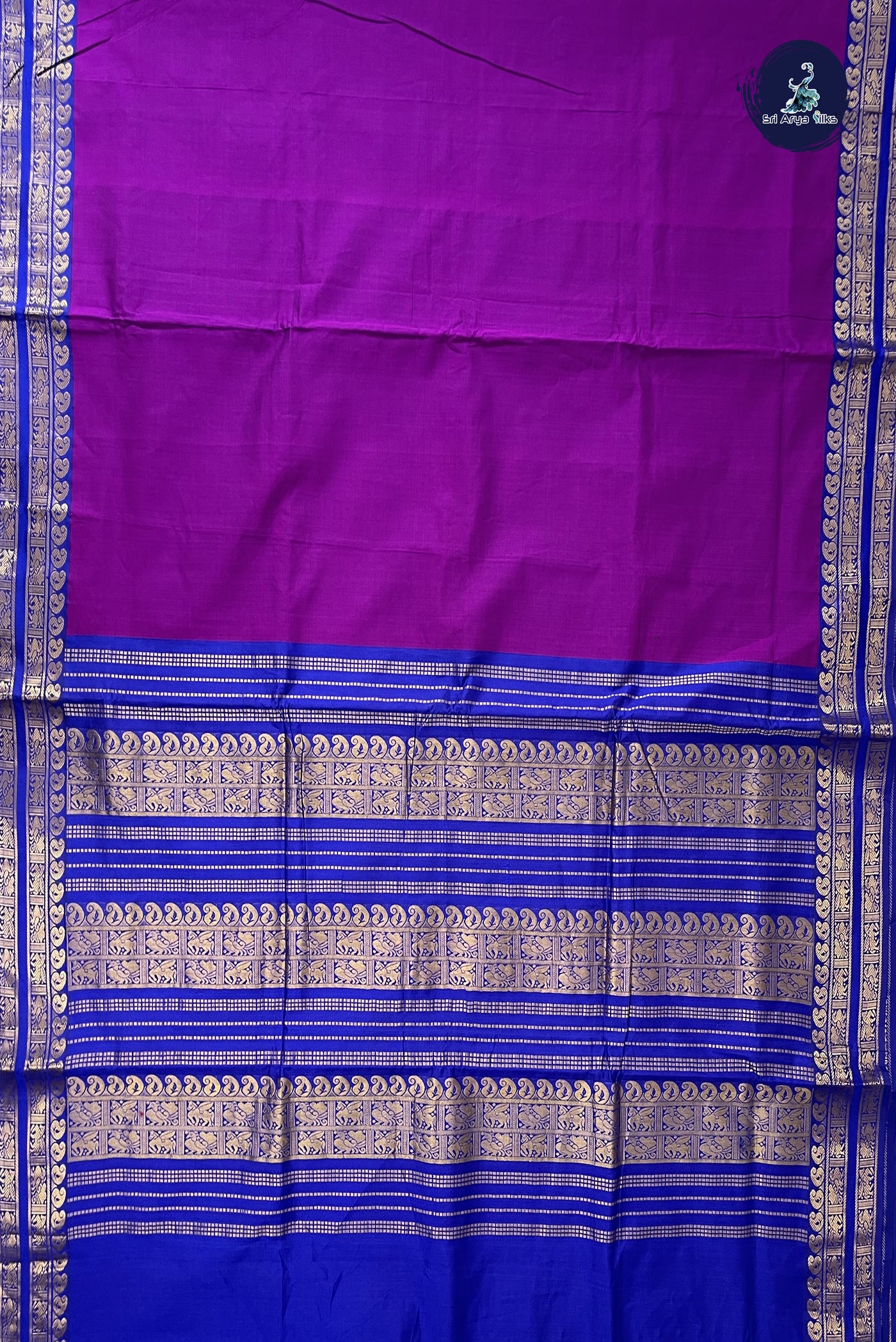 Purple Madisar Semi Silk Cotton Saree With Plain Pattern
