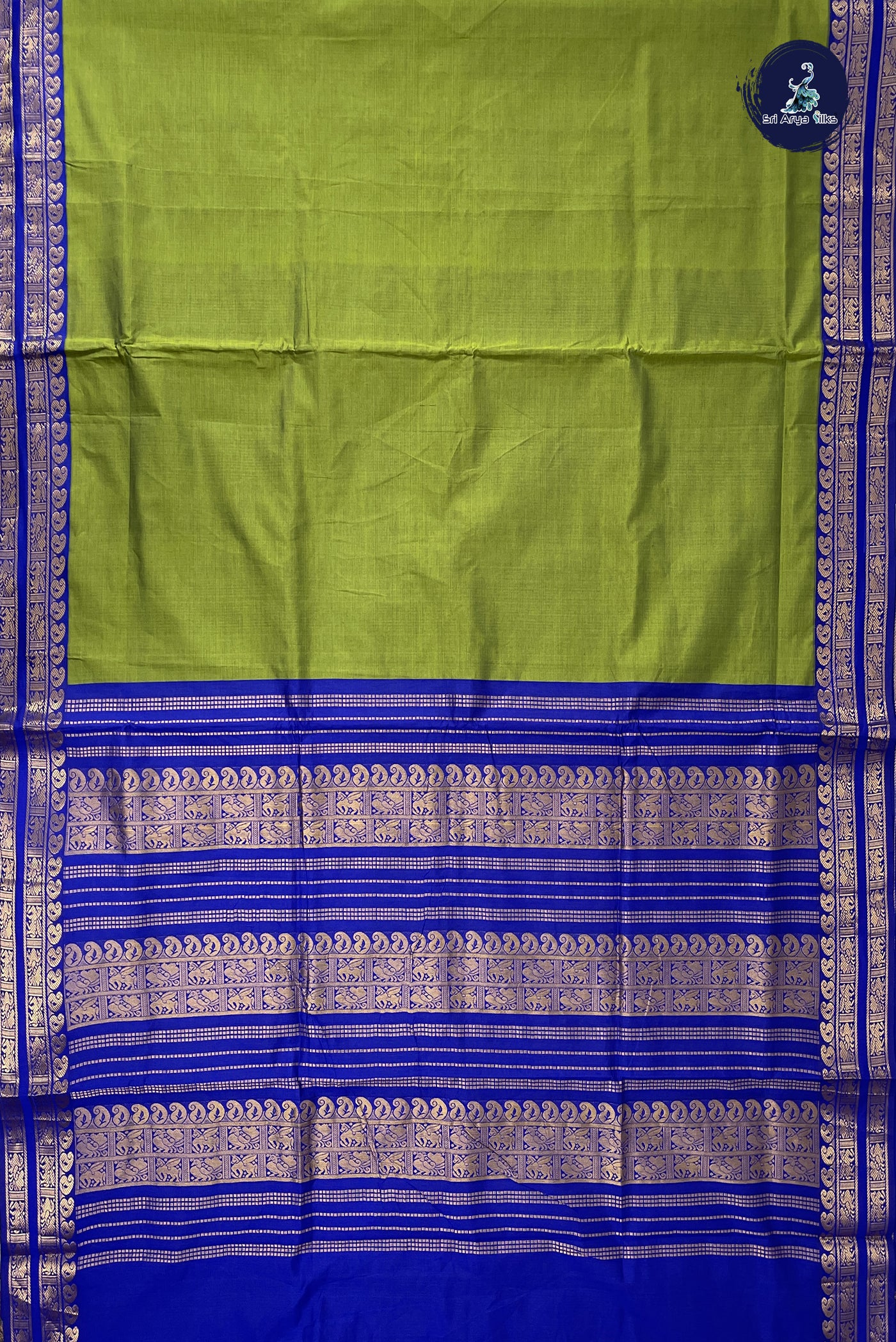 Mehendi Green Madisar Semi Silk Cotton Saree With Plain Pattern