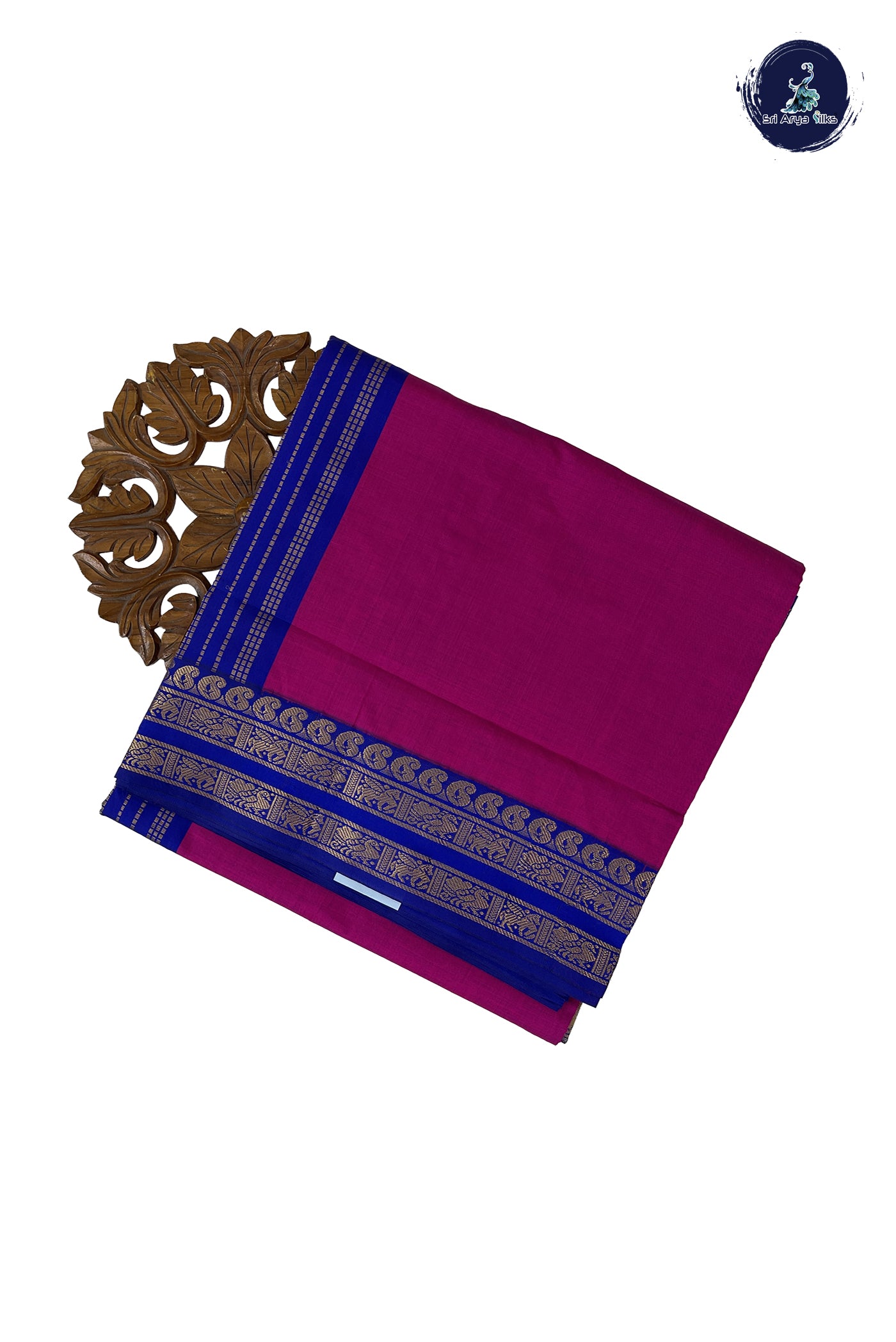 Dark Pink Madisar Semi Silk Cotton Saree With Plain Pattern