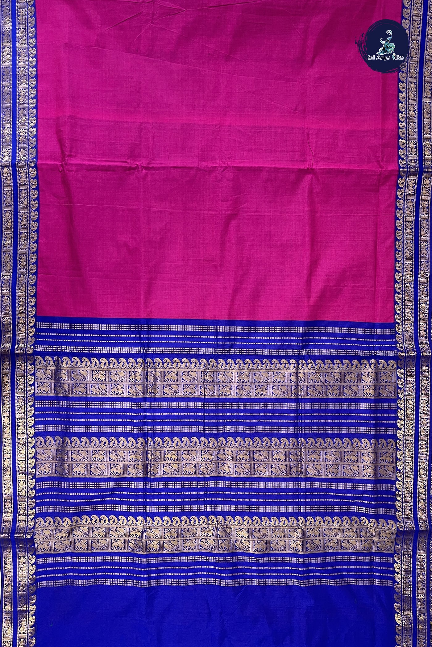 Dark Pink Madisar Semi Silk Cotton Saree With Plain Pattern