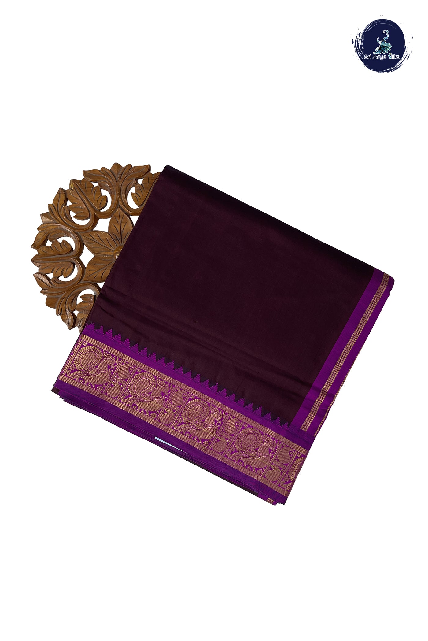 Brown Madisar Semi Silk Cotton Saree With Plain Pattern