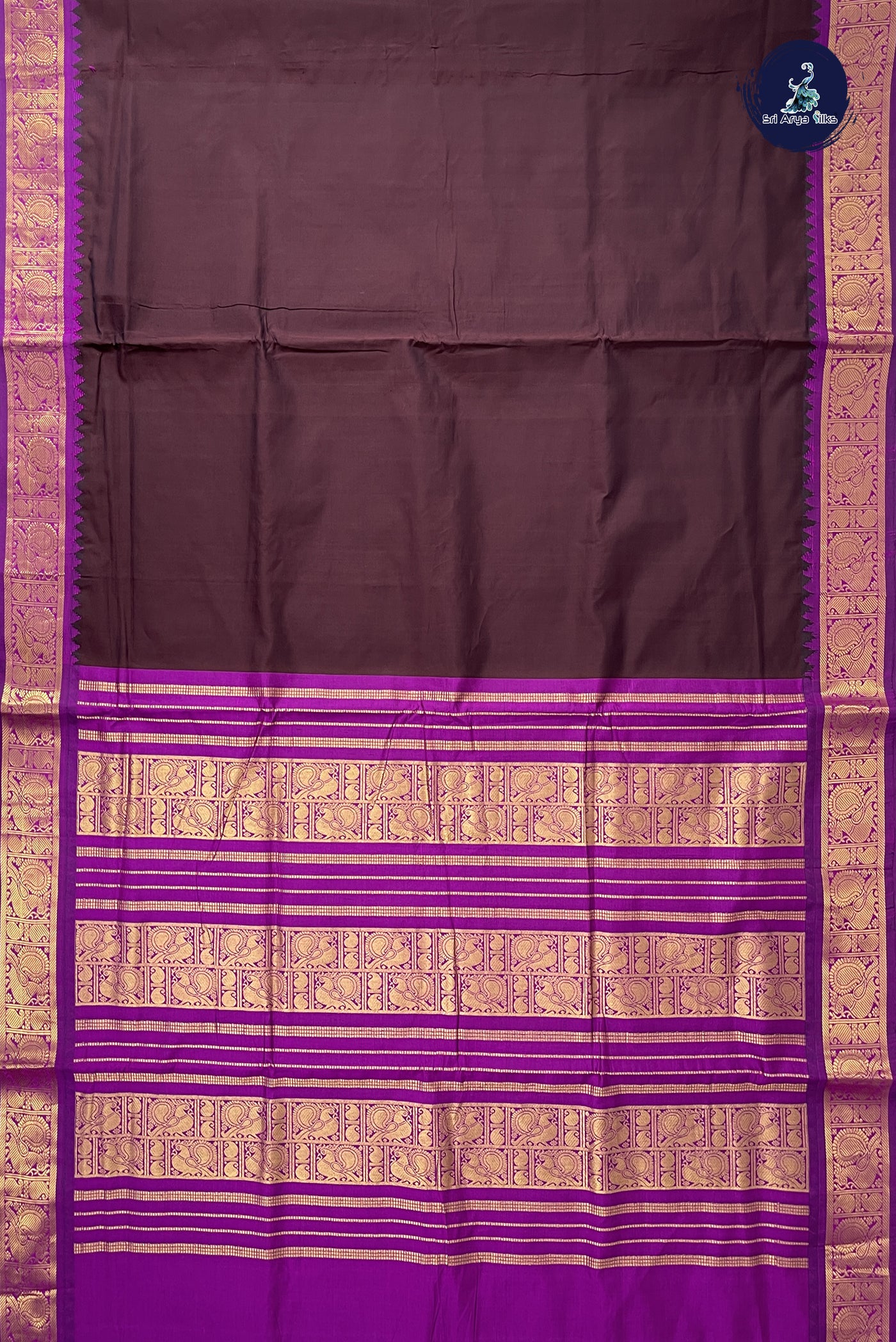 Brown Madisar Semi Silk Cotton Saree With Plain Pattern