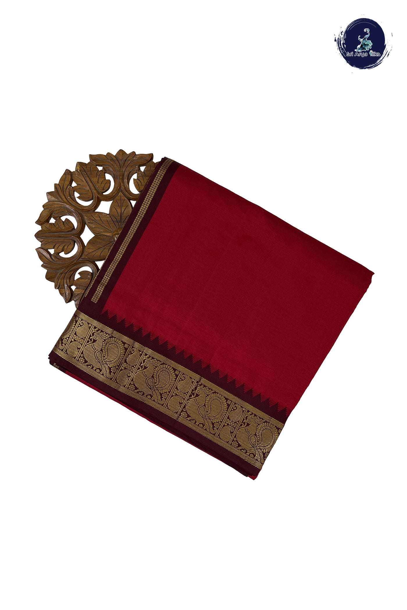 Maroon Madisar Semi Silk Cotton Saree With Plain Pattern