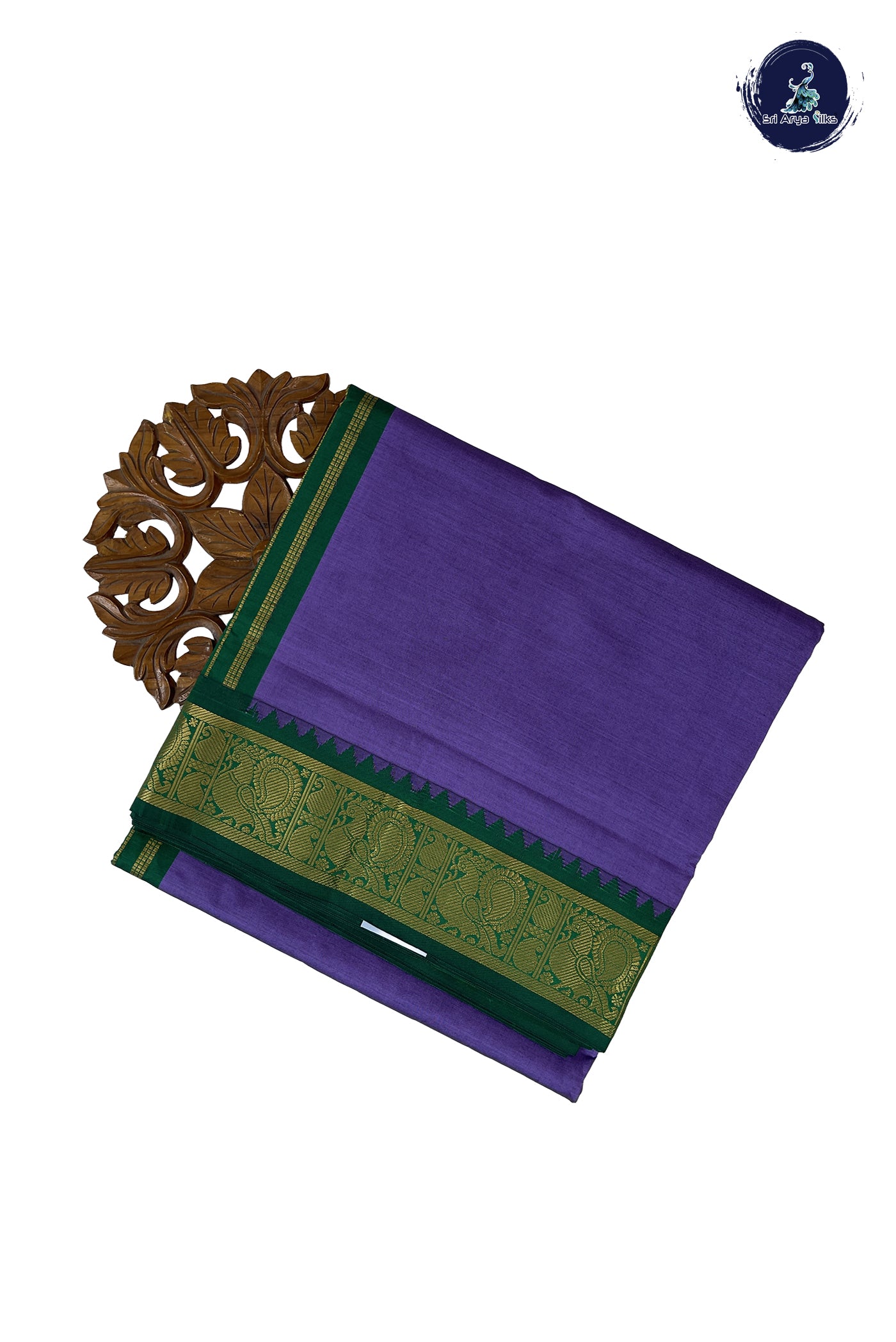 Lavender Madisar Semi Silk Cotton Saree With Plain Pattern