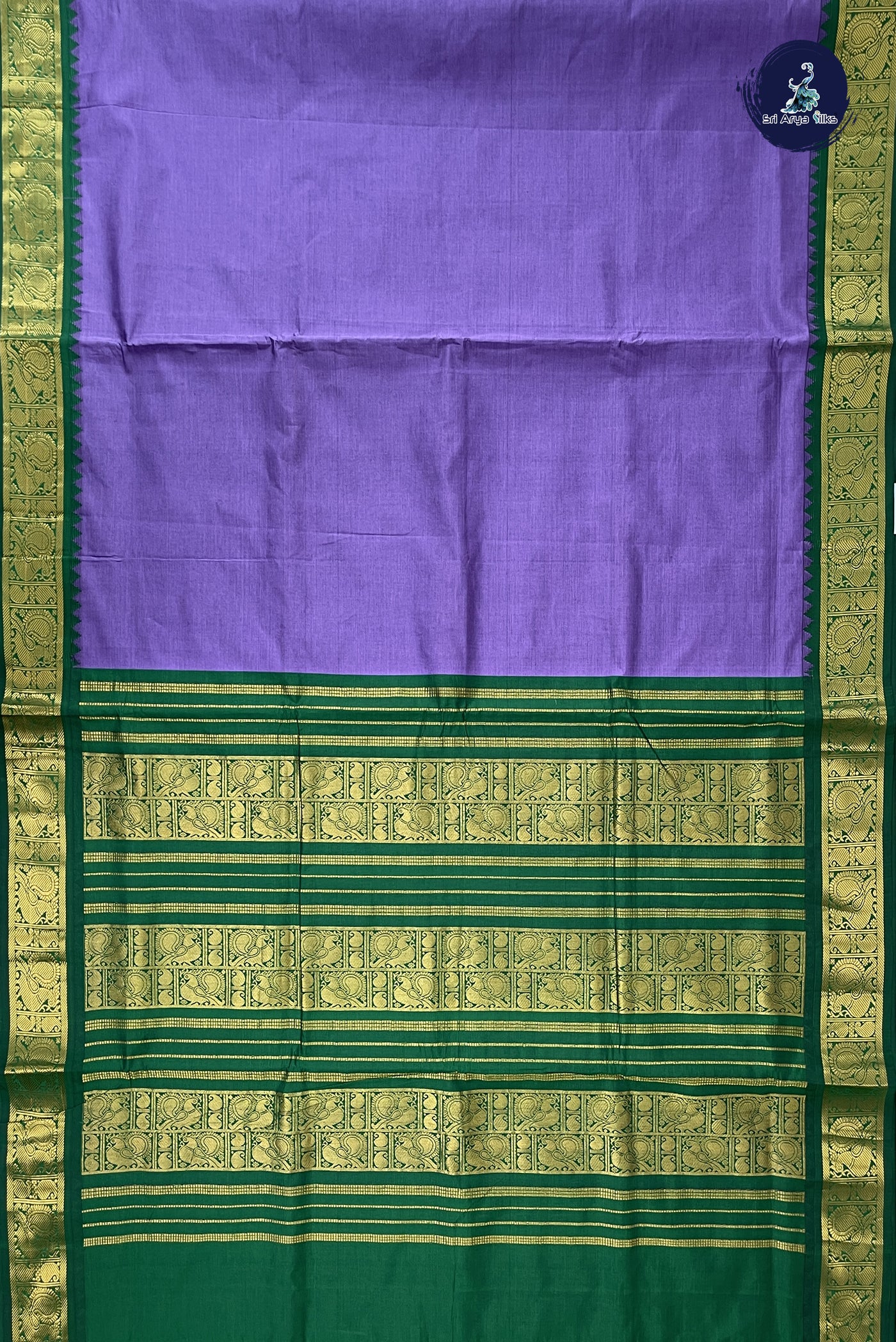 Lavender Madisar Semi Silk Cotton Saree With Plain Pattern