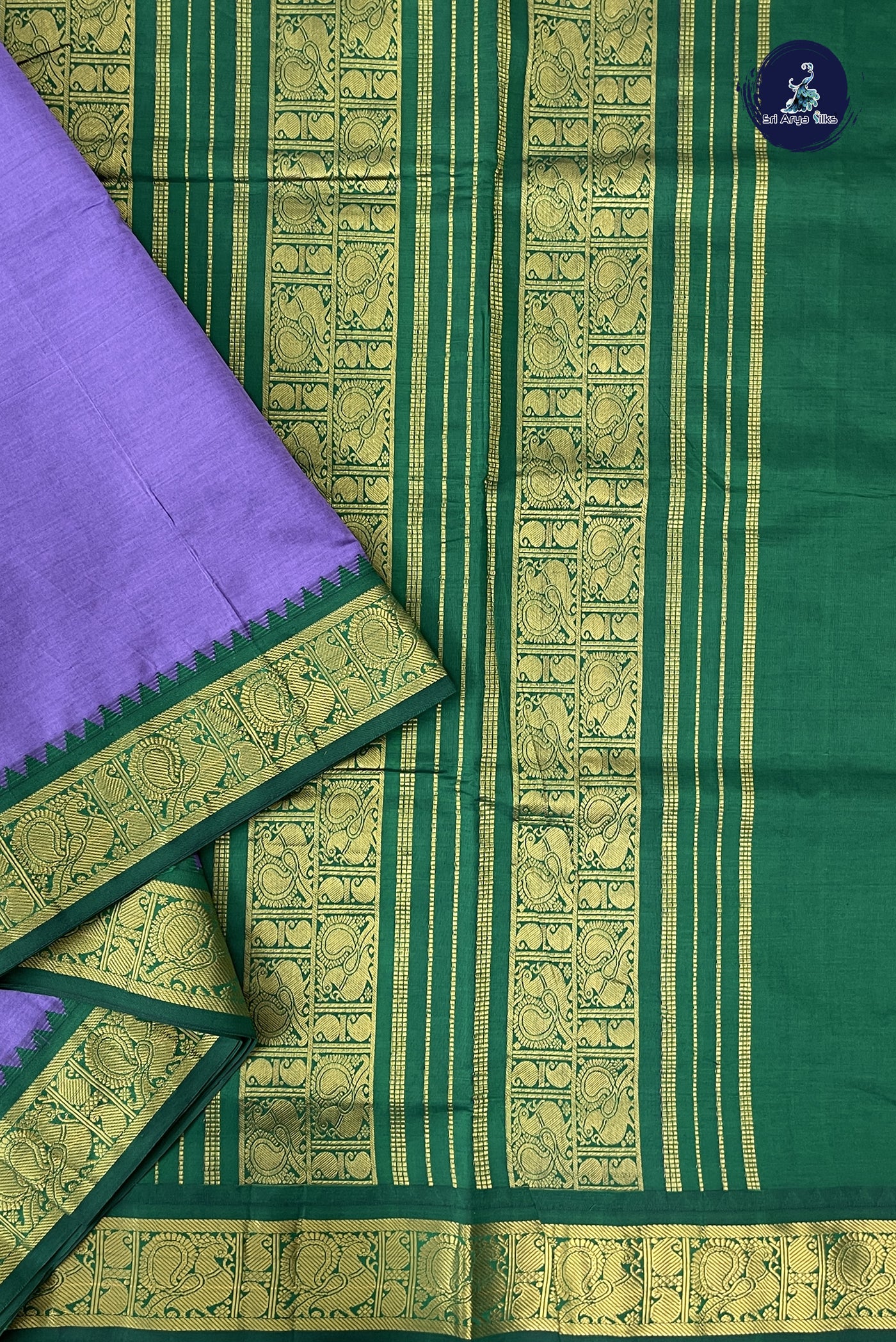 Lavender Madisar Semi Silk Cotton Saree With Plain Pattern