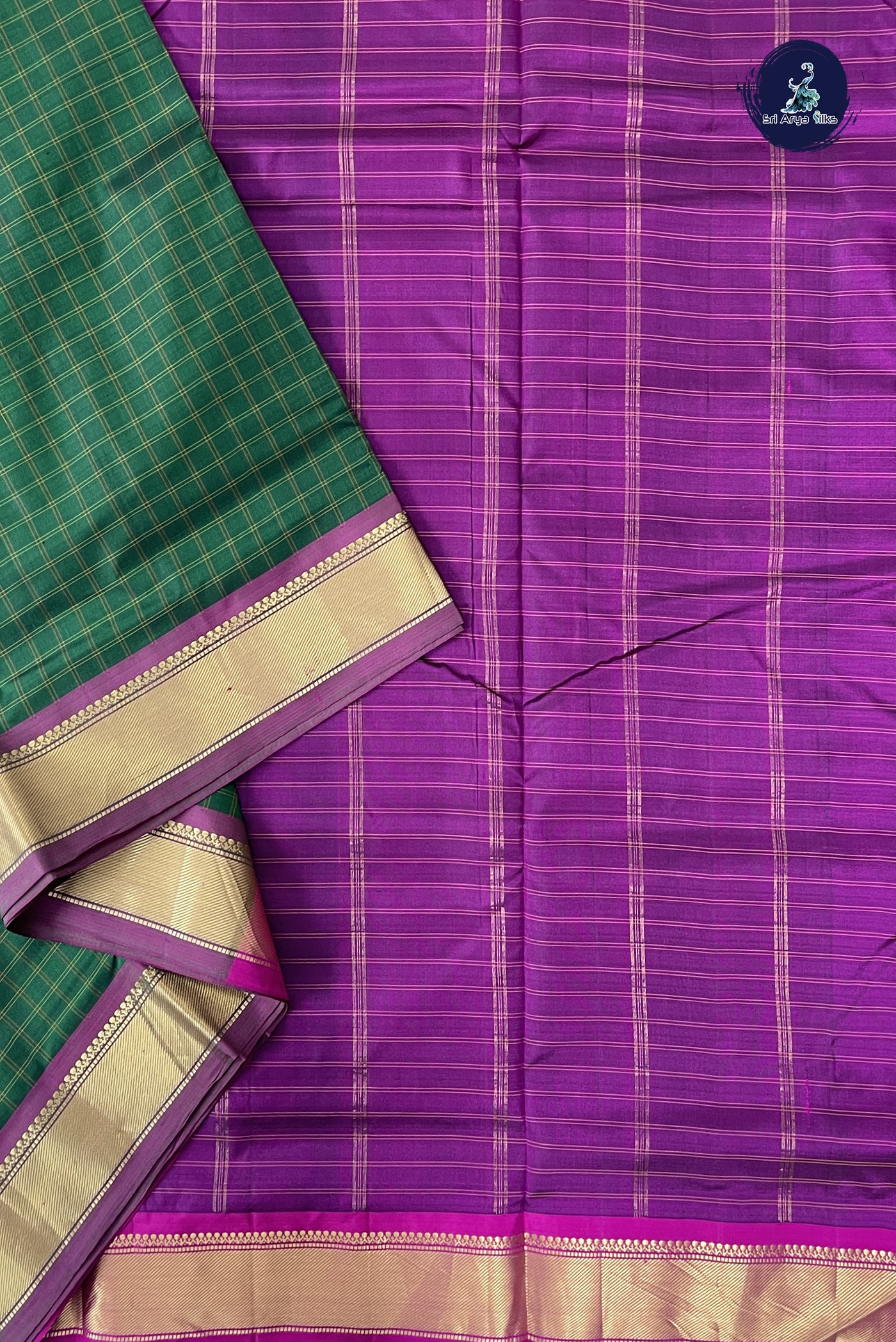 Green Madisar 10 Yards Silk Saree With Checked Pattern