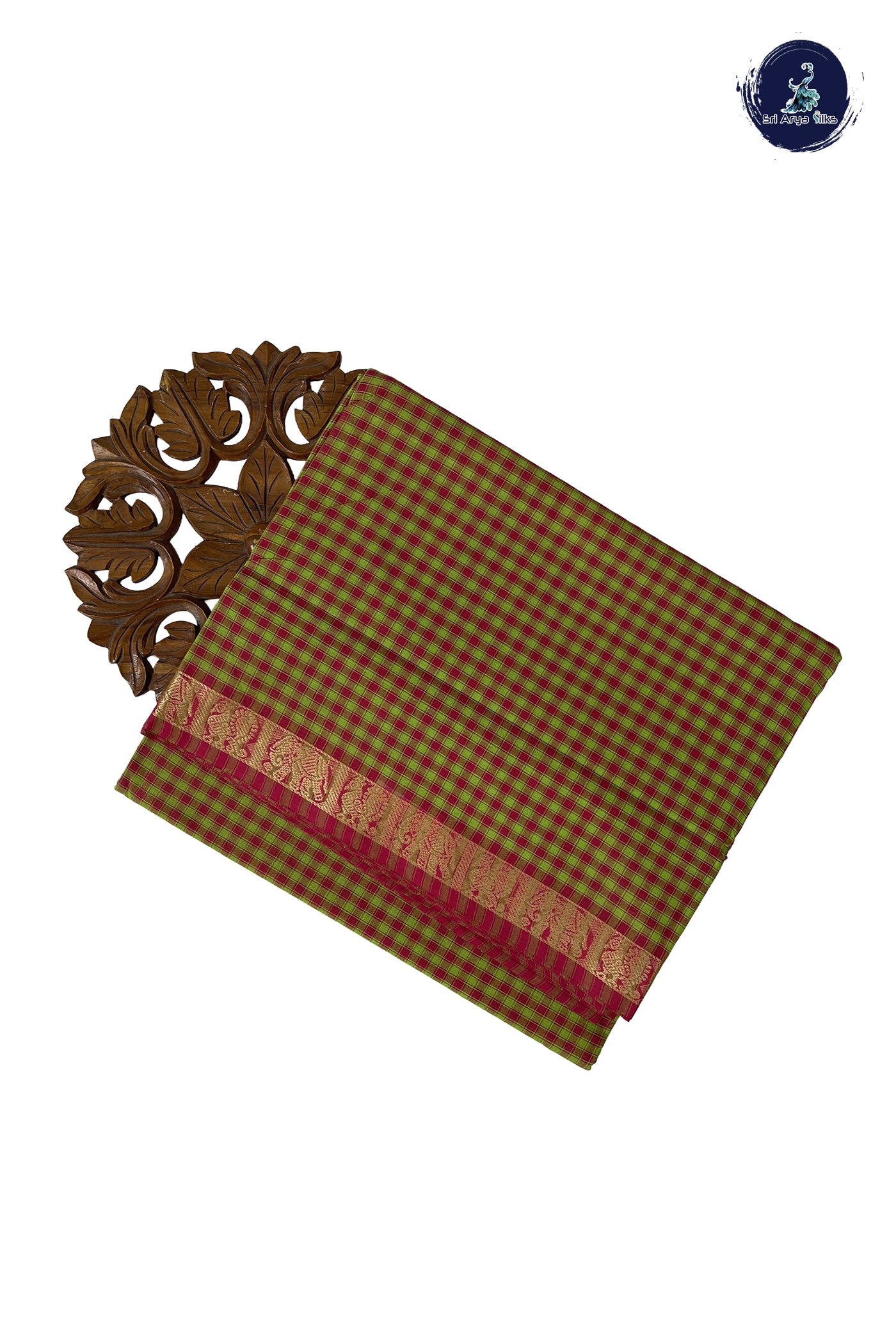 Multi Colour 10 Yards Madisar Cotton Saree With Checked Pattern