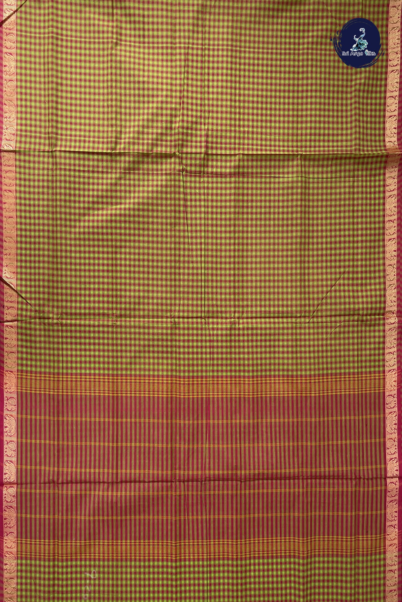 Multi Colour 10 Yards Madisar Cotton Saree With Checked Pattern