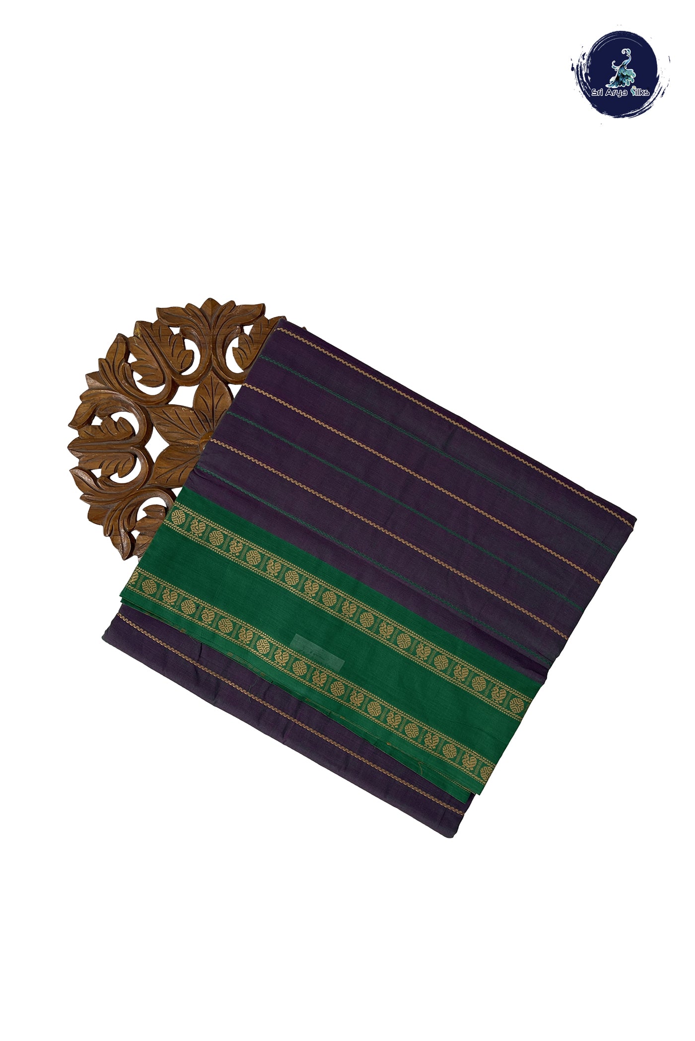 Greenish Grey 10 Yards Madisar Cotton Saree With Veldhari Stripes Pattern