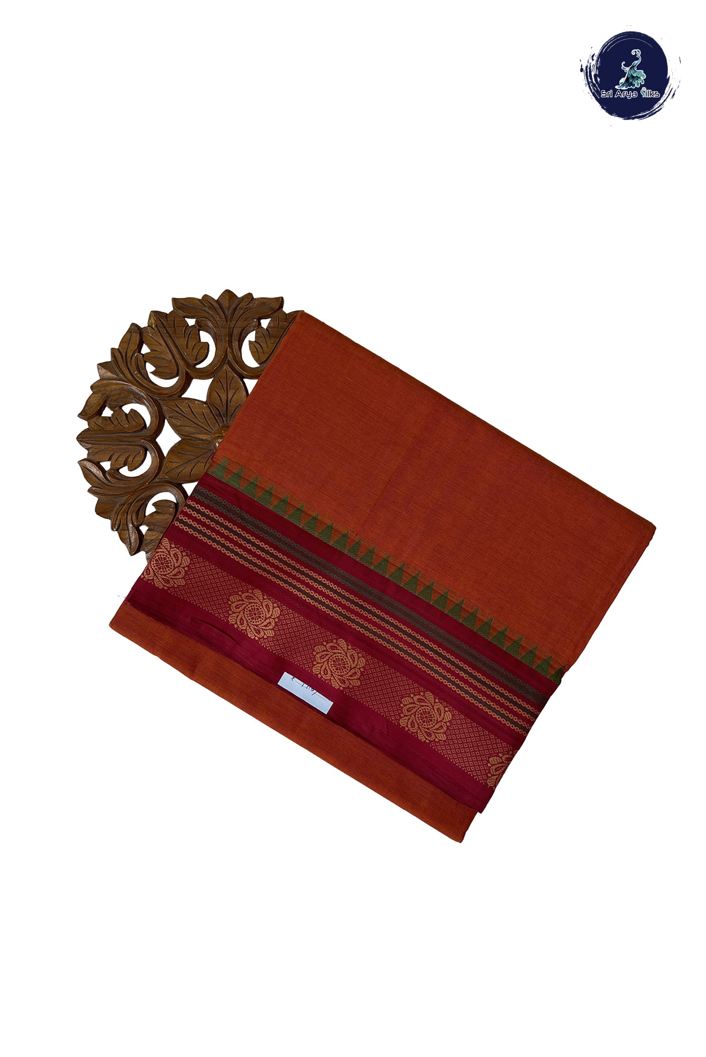 Rust 10 Yards Madisar Cotton Saree With Plain Pattern