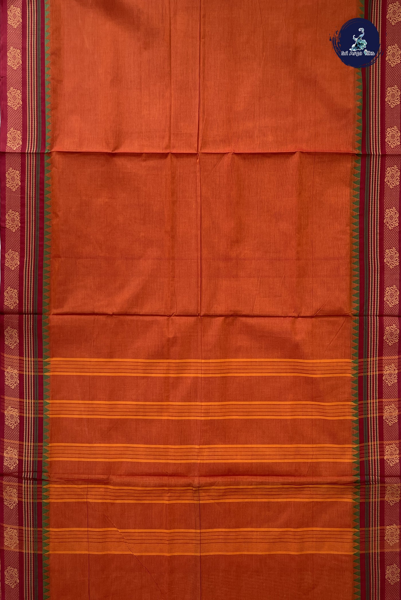 Rust 10 Yards Madisar Cotton Saree With Plain Pattern