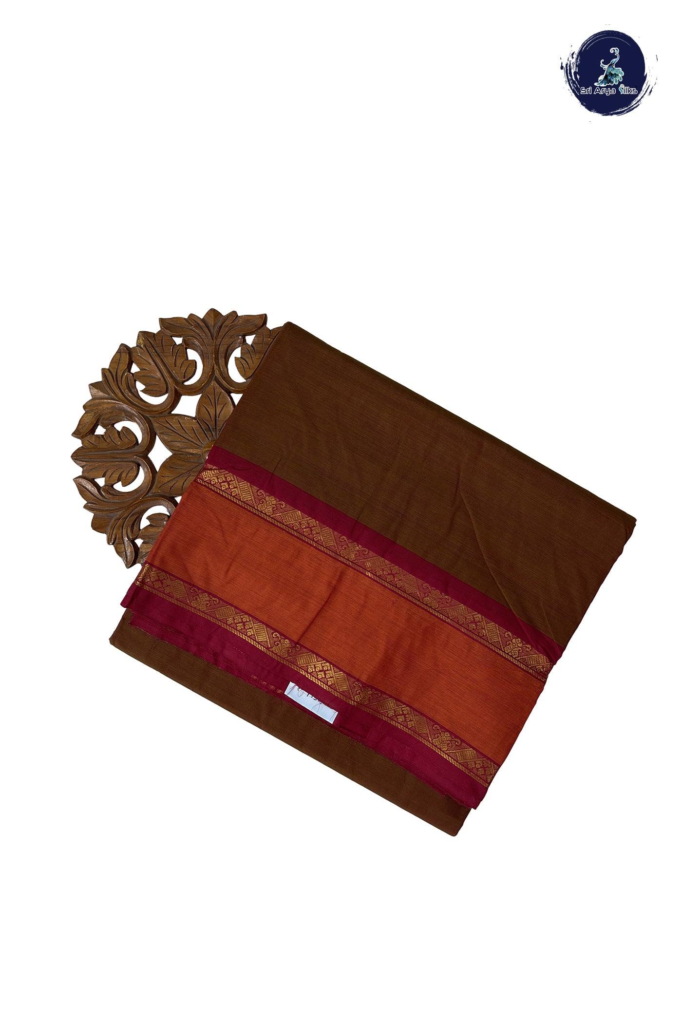 Brown 10 Yards Madisar Cotton Saree With Plain Pattern