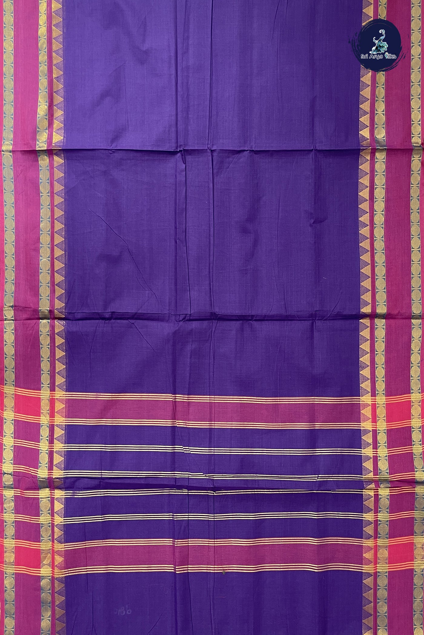 Violet 10 Yards Madisar Cotton Saree With Plain Pattern