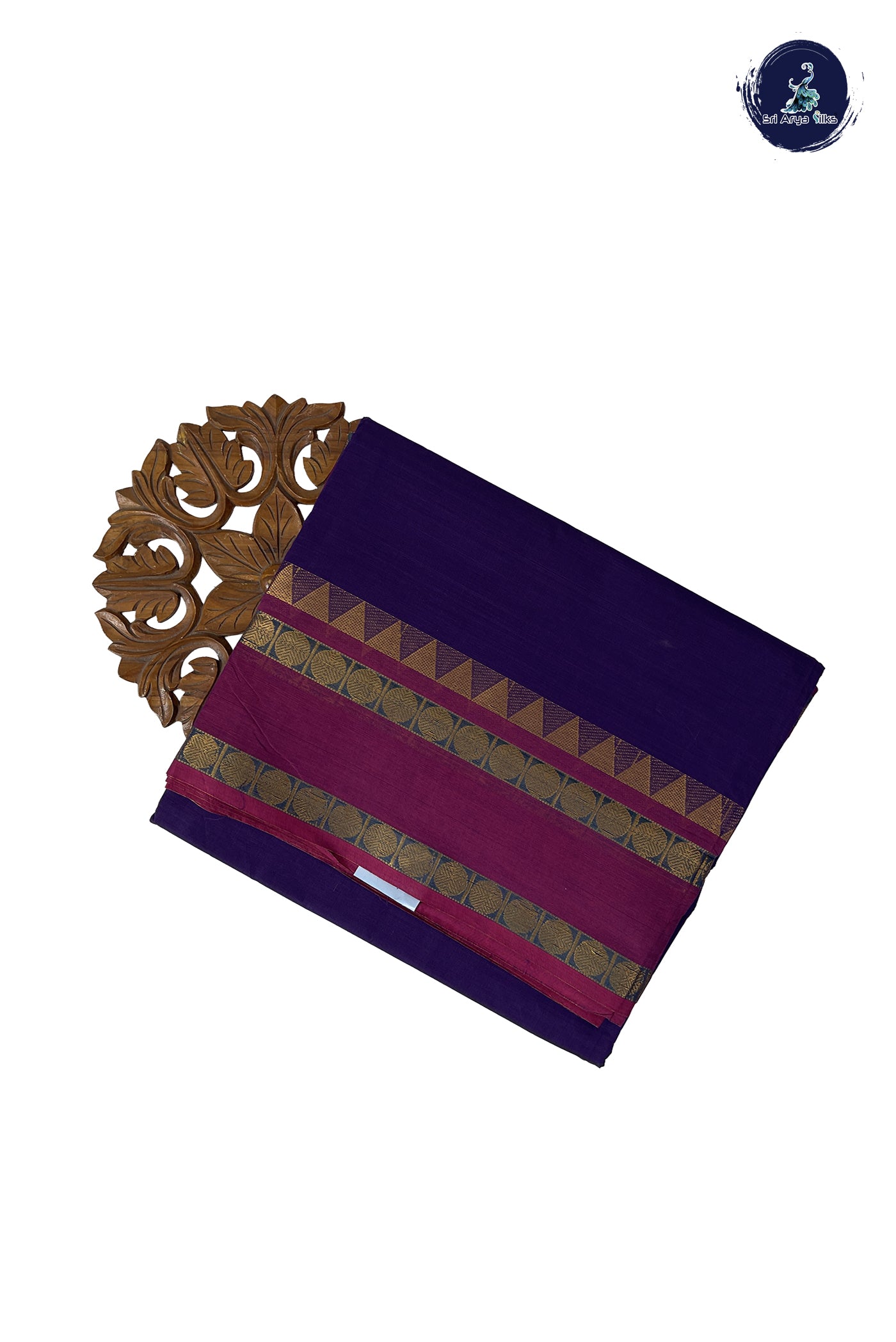 Violet 10 Yards Madisar Cotton Saree With Plain Pattern