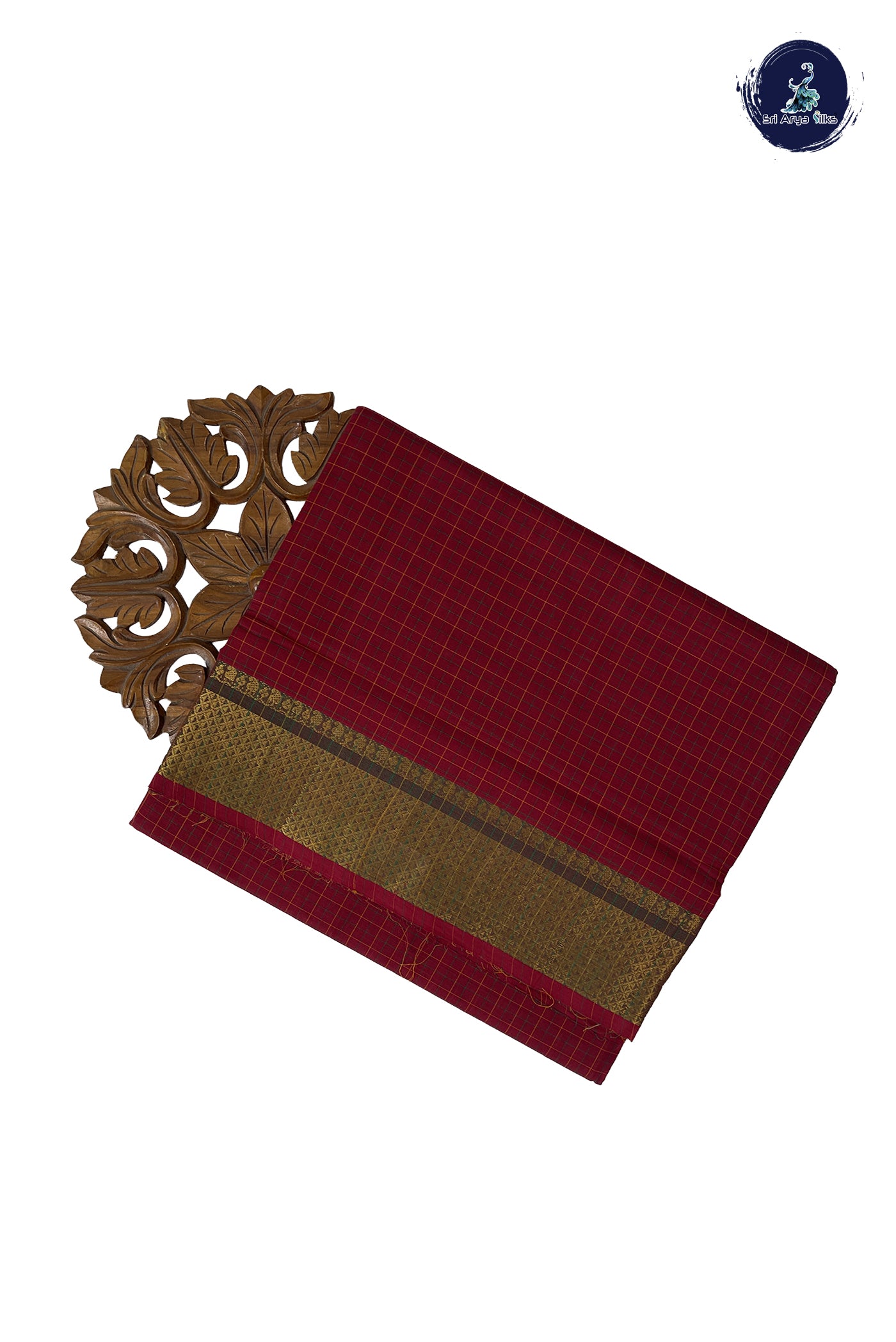 Maroon 10 Yards Madisar Cotton Saree With Checked Pattern
