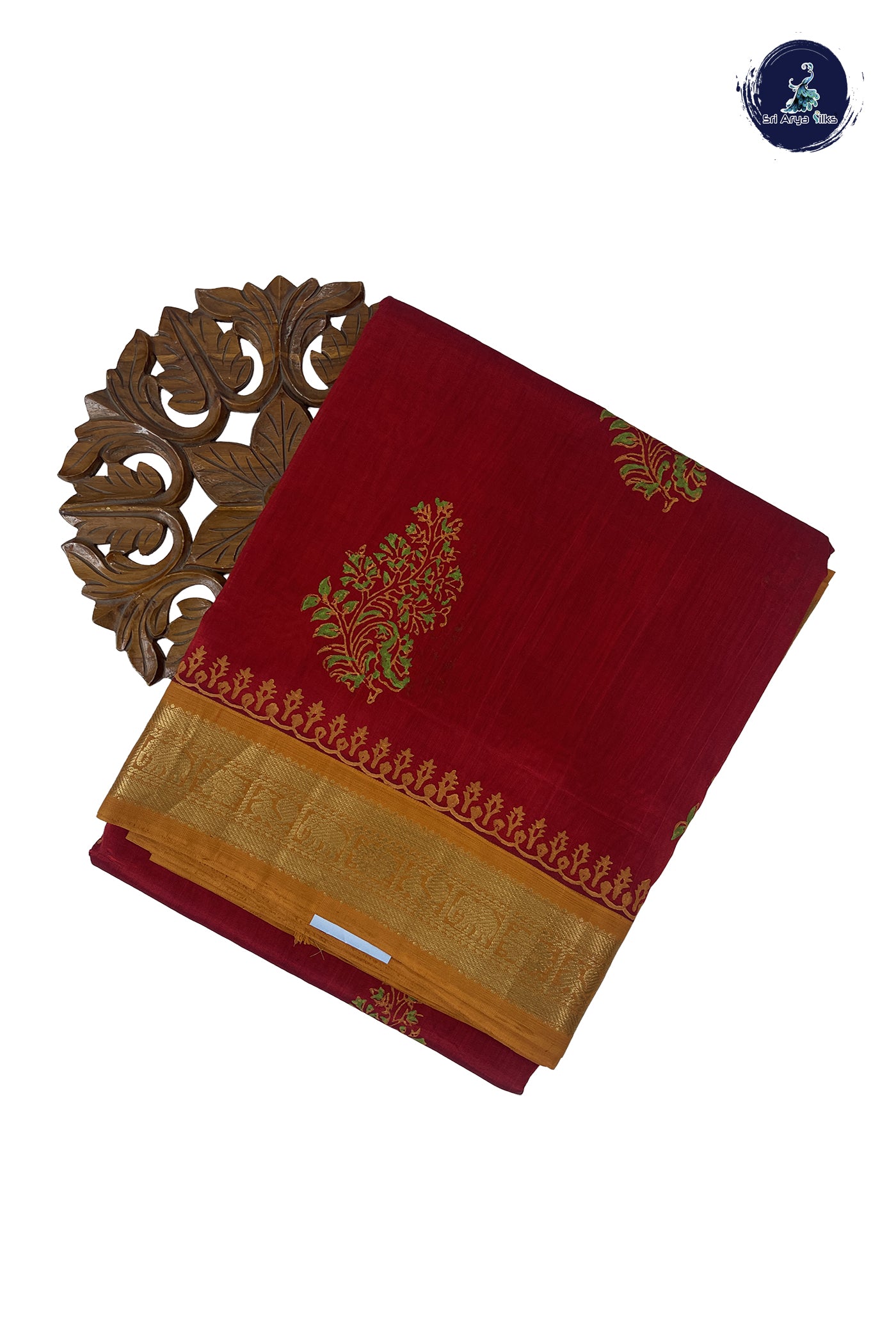 Red 10 Yards Silk Cotton Saree With Printed Pattern