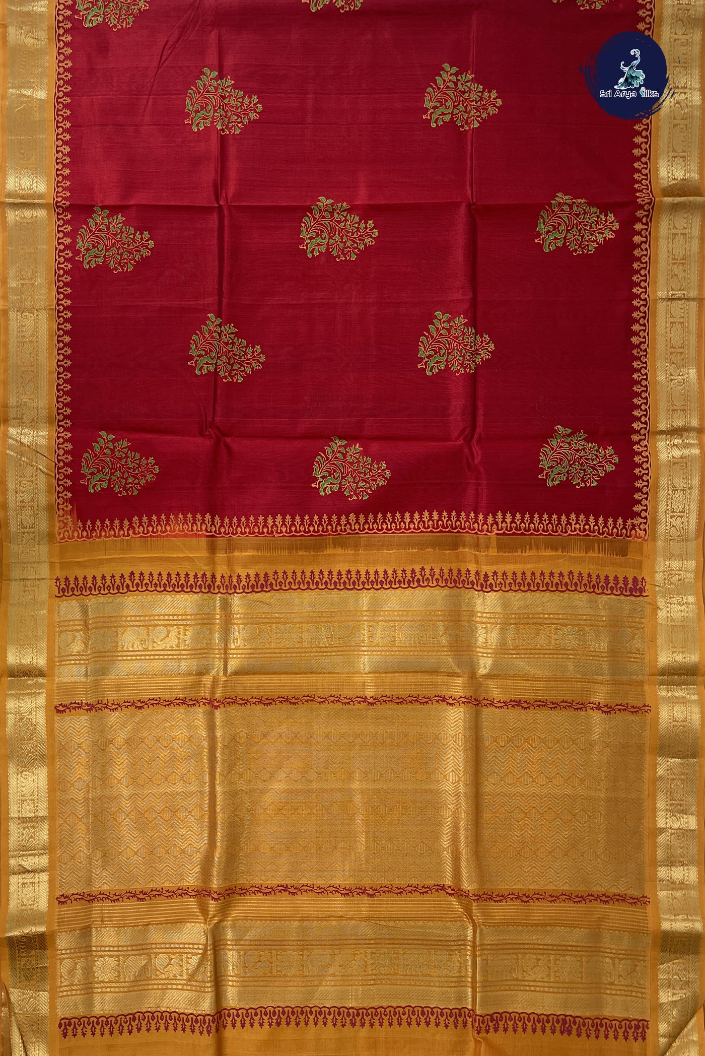 Red 10 Yards Silk Cotton Saree With Printed Pattern