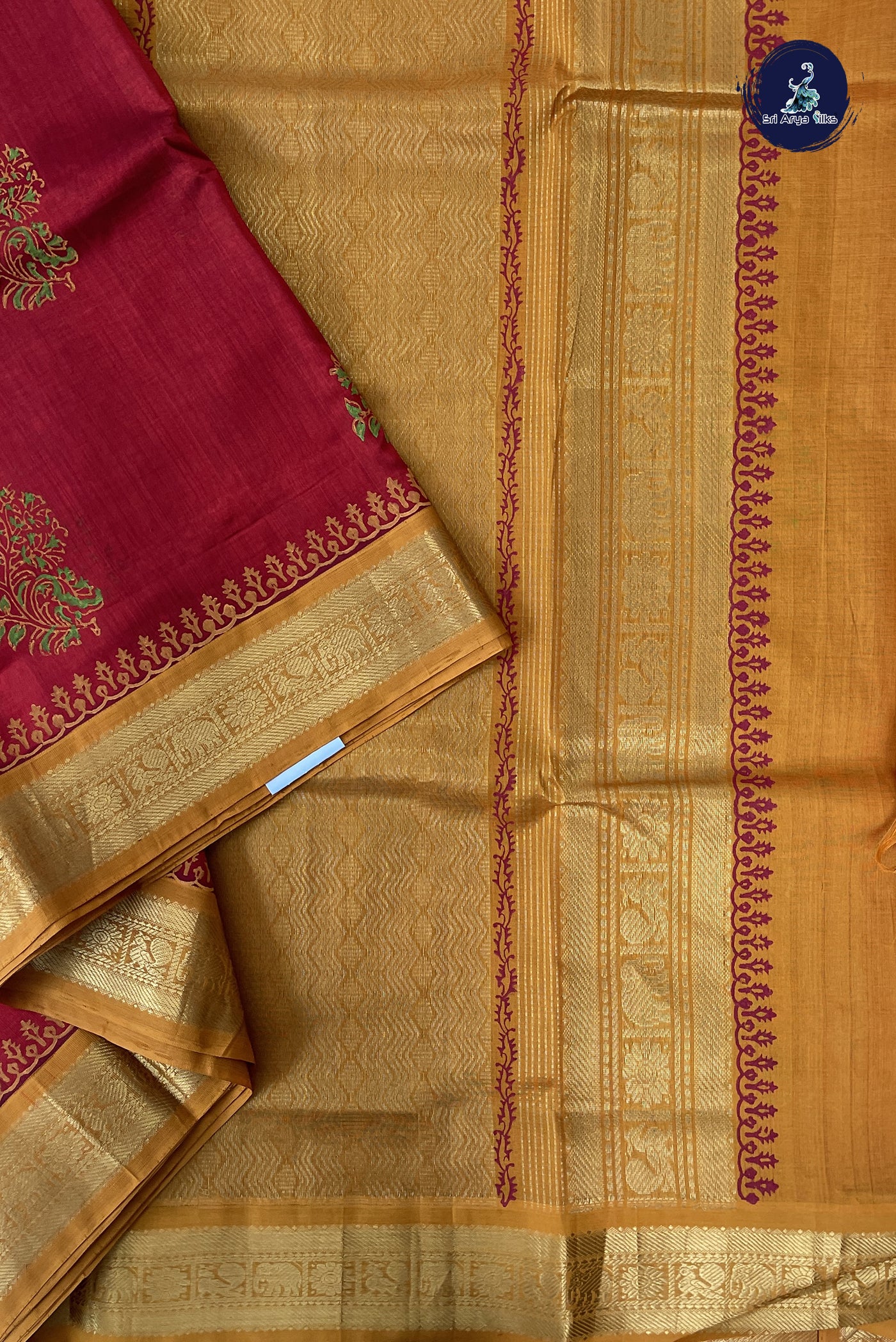Red 10 Yards Silk Cotton Saree With Printed Pattern