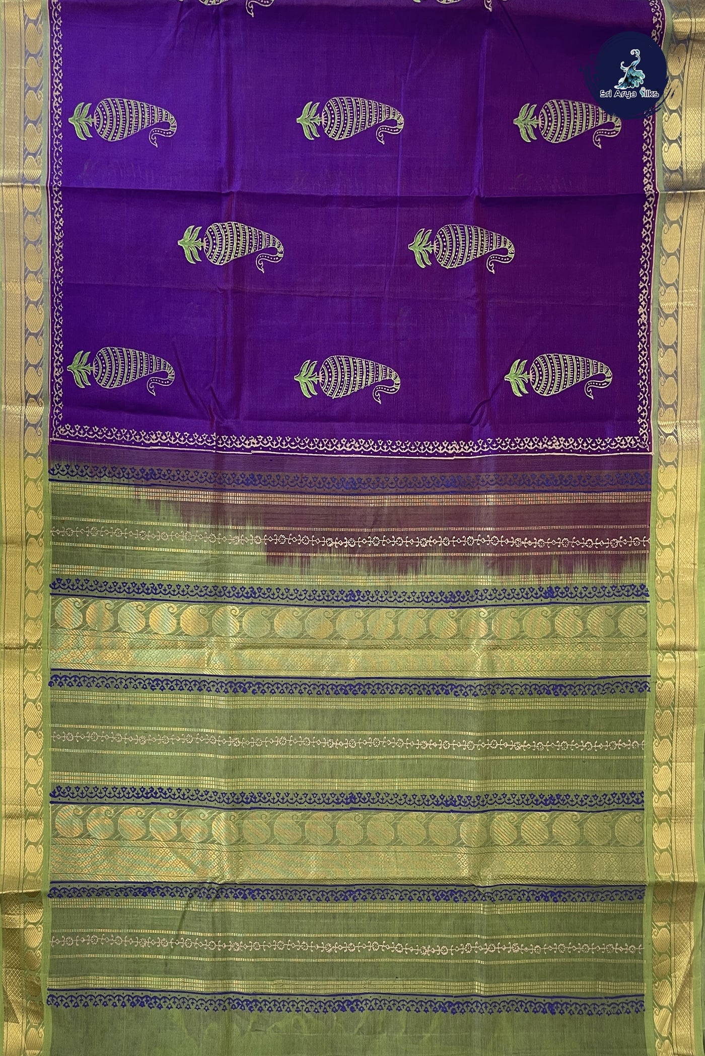 Dark Brinjal 10 Yards Silk Cotton Saree With Printed Pattern