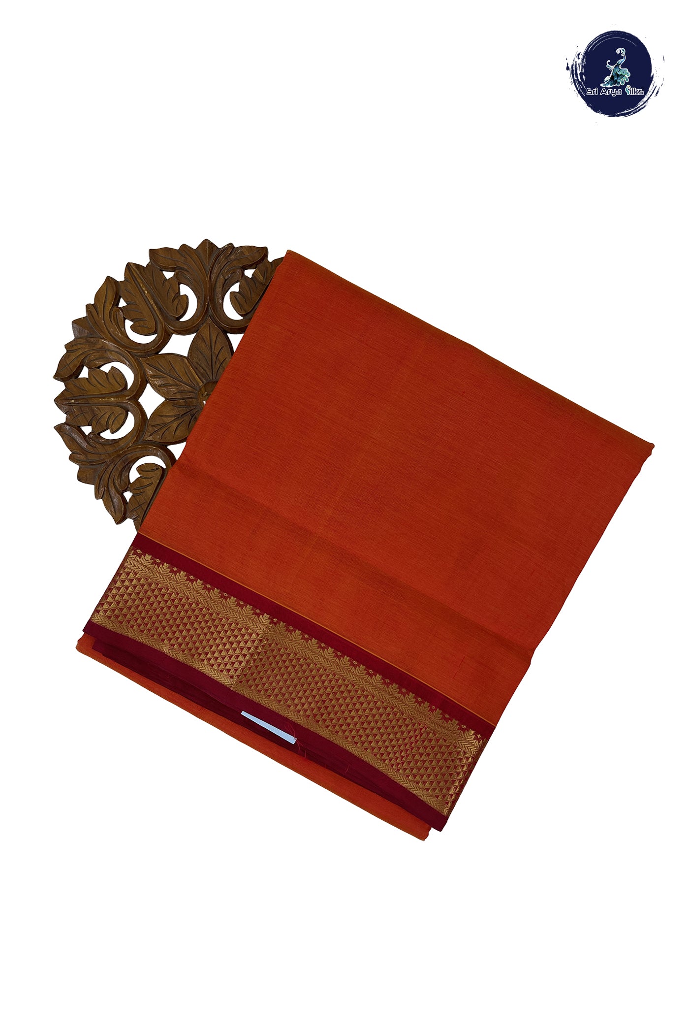 Orange 10 Yards Silk Cotton Saree With Plain Pattern