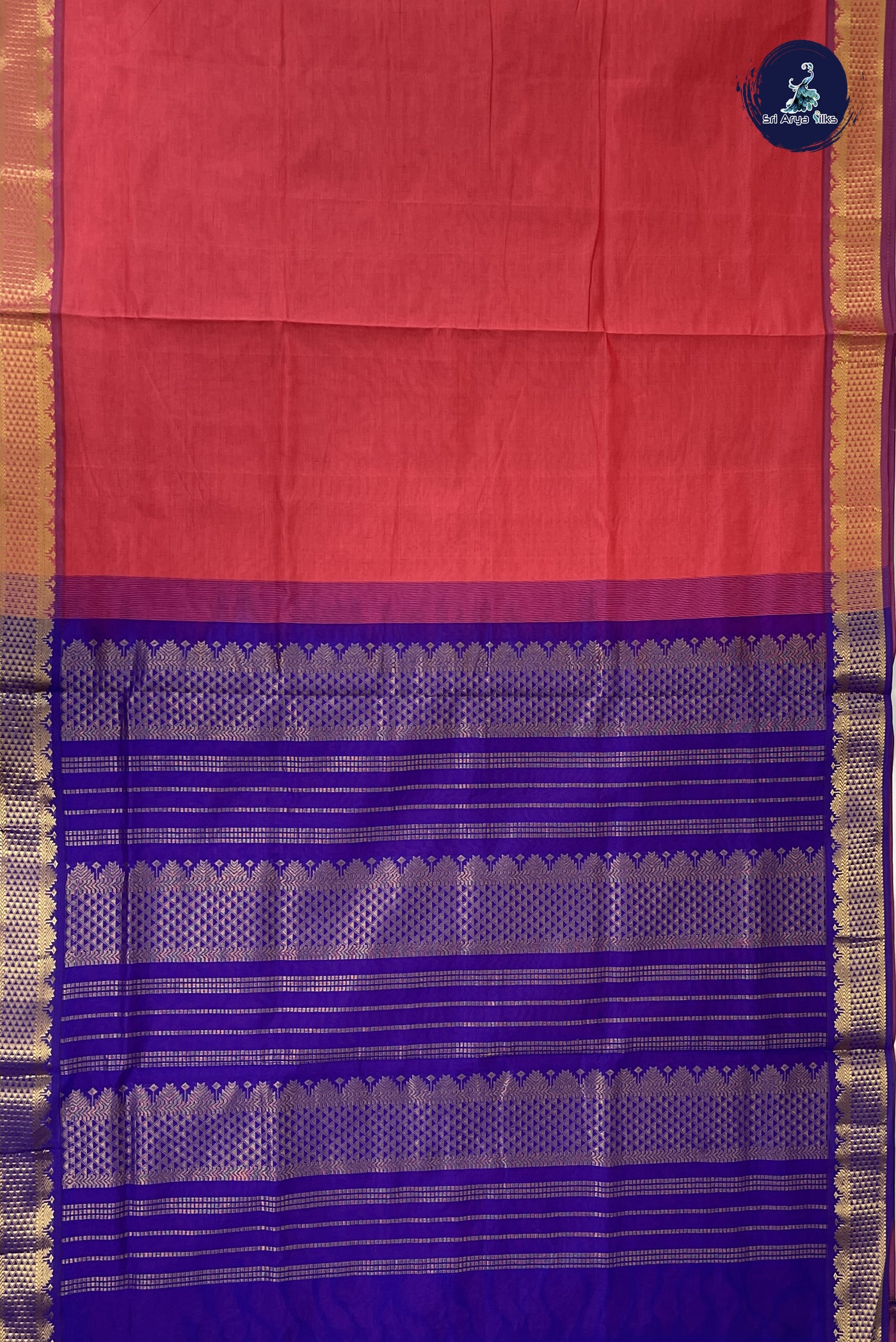 Peach Madisar Semi Silk Cotton Saree With Plain Pattern