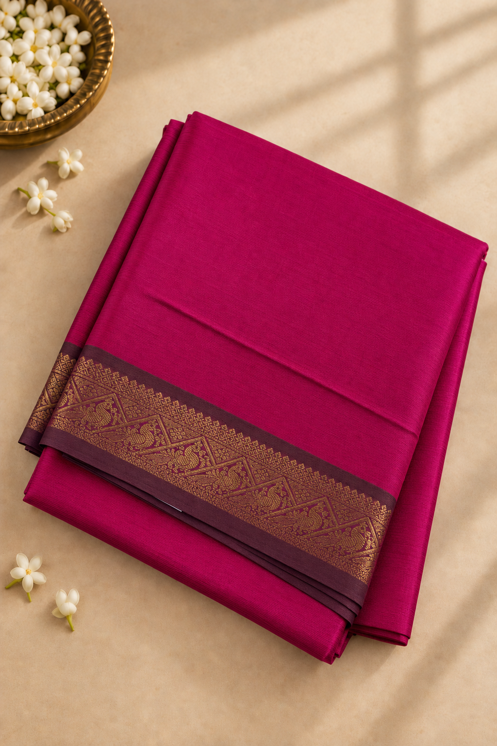 Pink Madisar Half pure Silk Cotton Saree With Plain Pattern