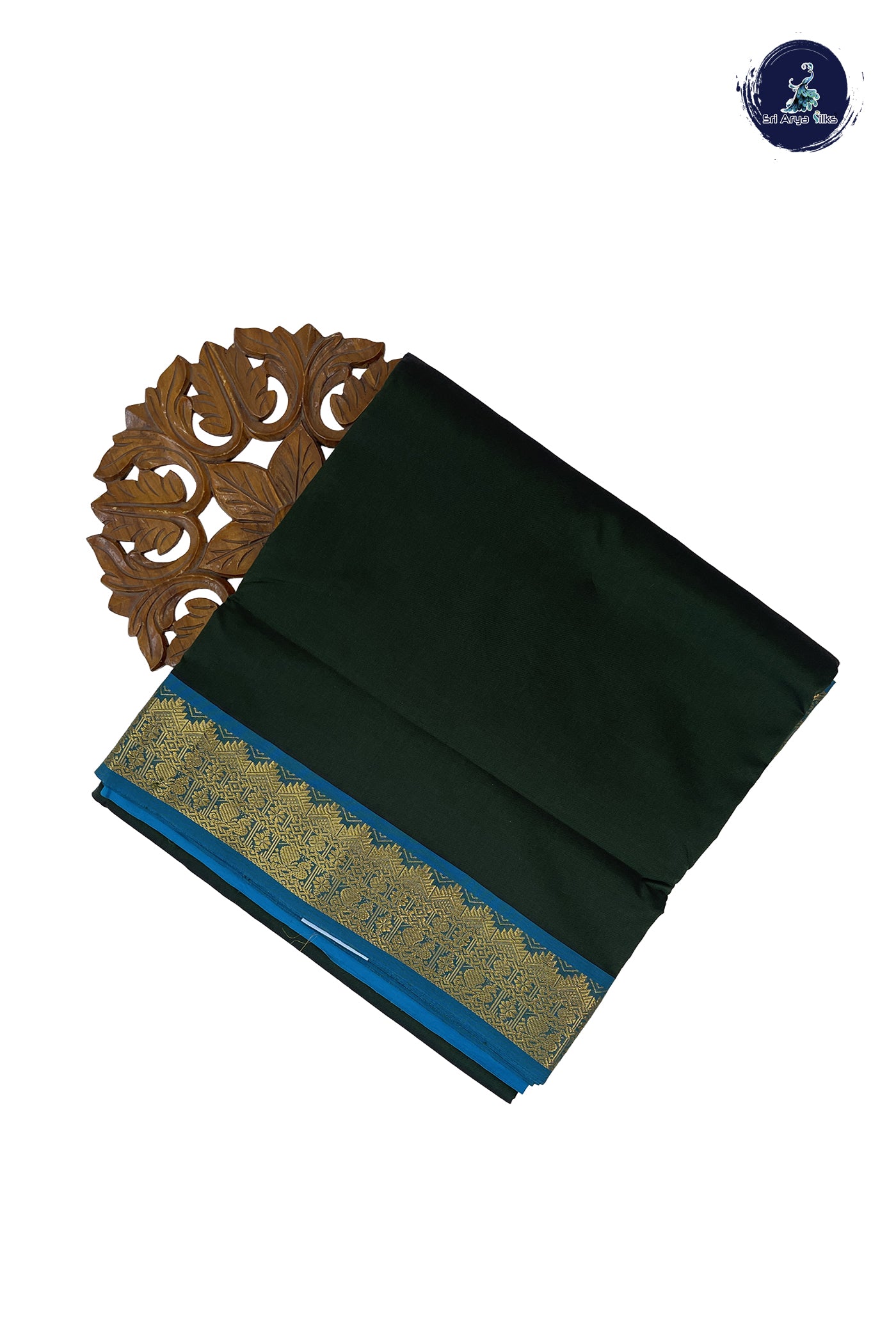 Dark Green Madisar Semi Silk Cotton Saree With Plain Pattern