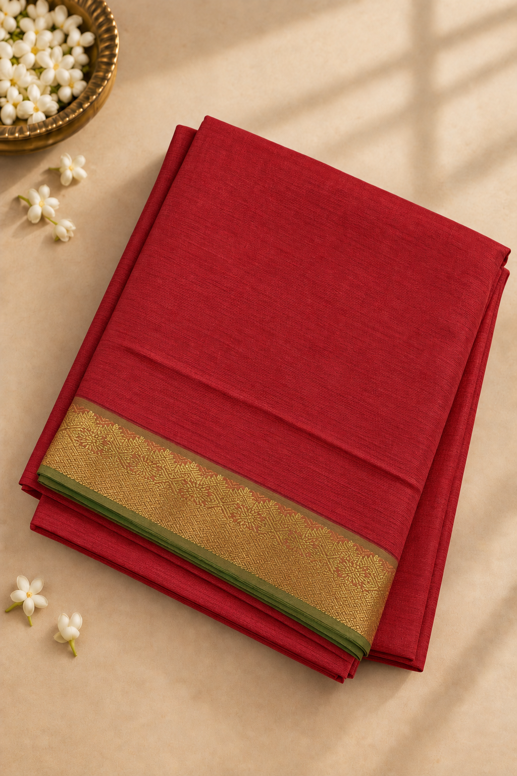 Peach Madisar Half pure Silk Cotton Saree With Plain Pattern