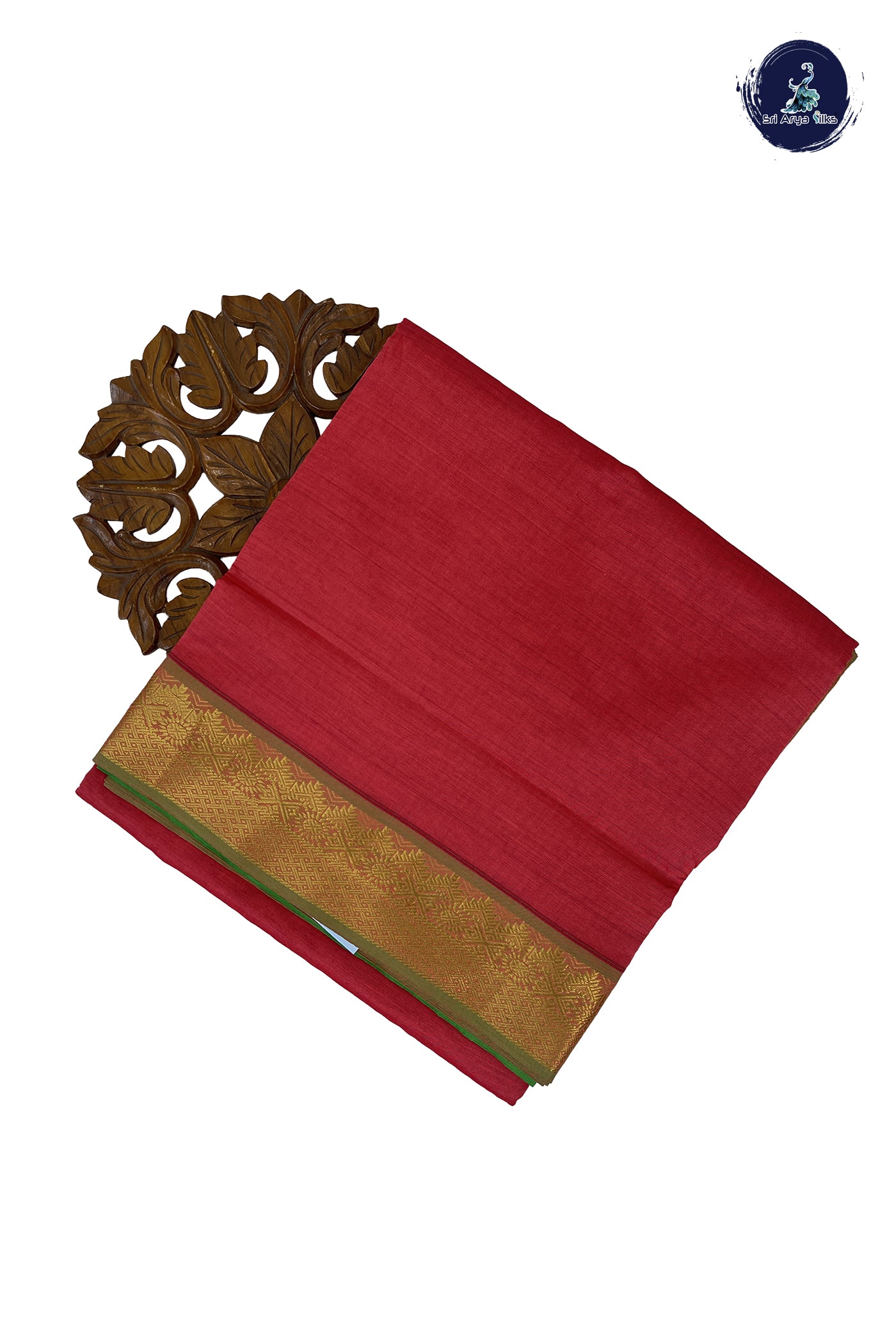 Peach Madisar Semi Silk Cotton Saree With Plain Pattern