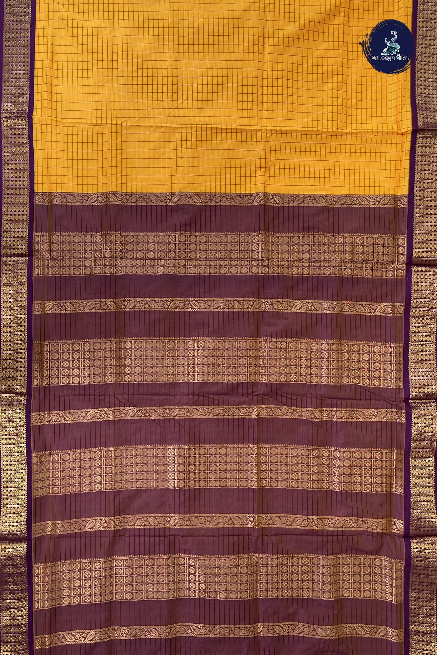 Yellow 10 Yards Semi Silk With Checked Pattern