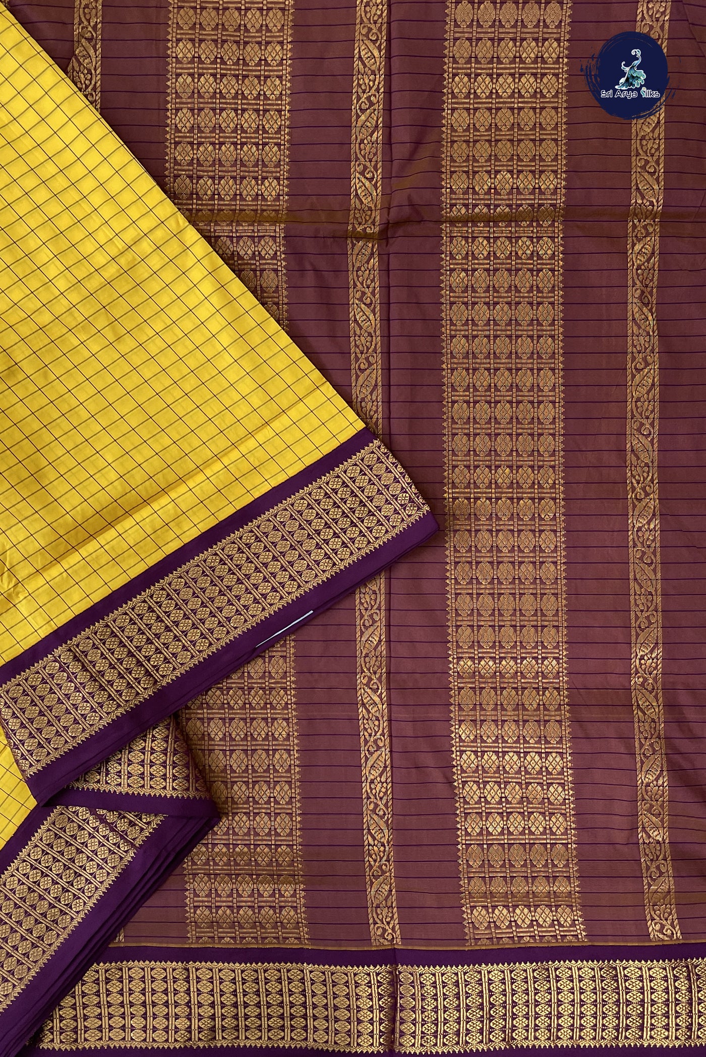 Lemon Yellow 10 Yards Semi Silk With Checked Pattern