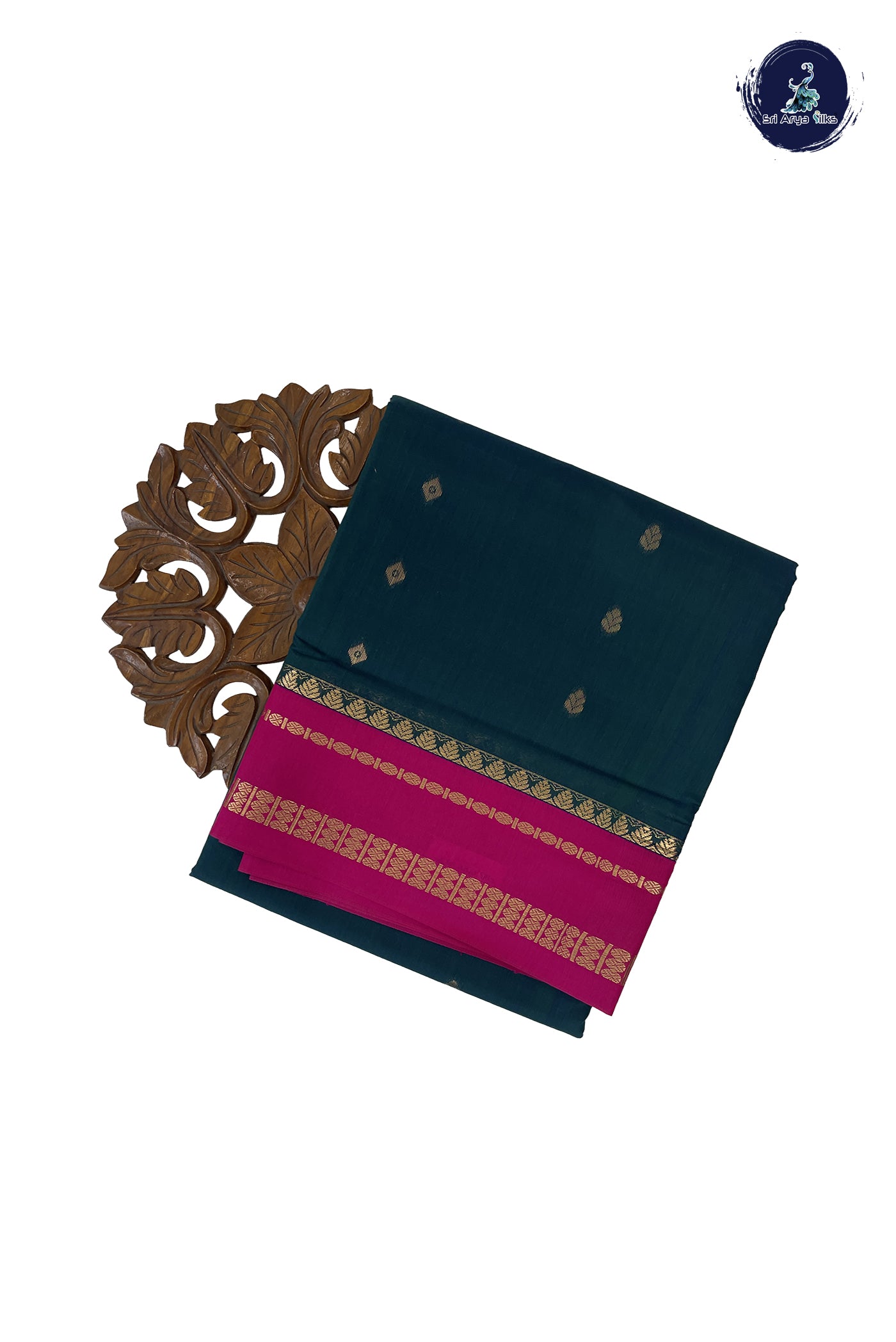 Sapphire Green Madisar Semi Silk Cotton Saree With Zari Buttas Pattern